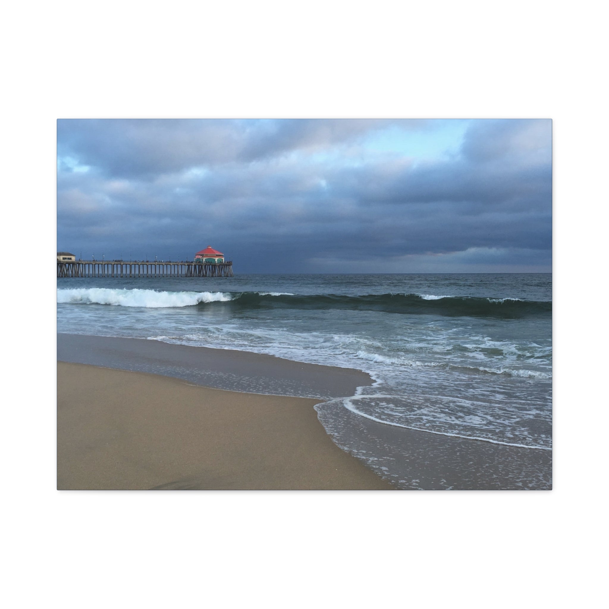 Ocean Pier Beach Canvas Print — Moody Seascape Matte Stretched Wall Art