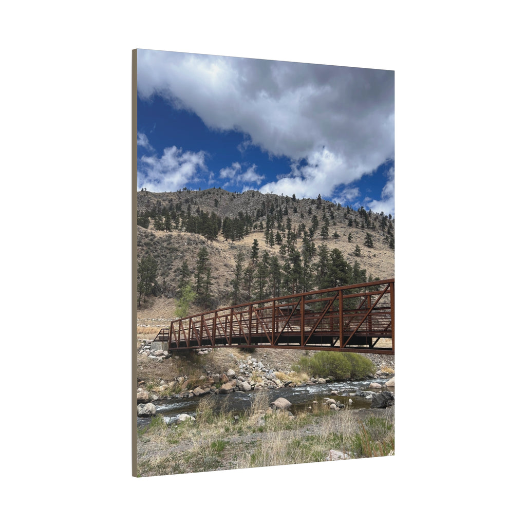 Mountain Bridge Matte Canvas Print — Scenic River & Sky Wall Art