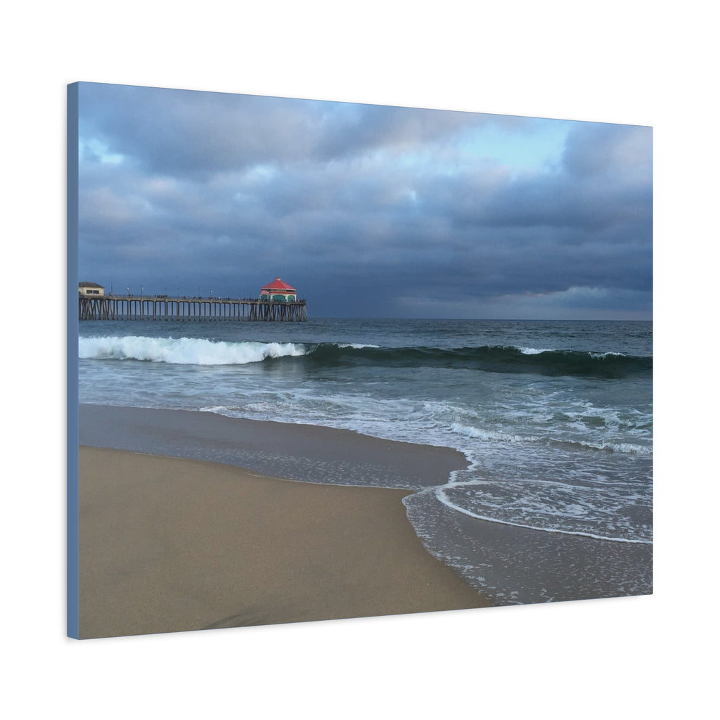 Ocean Pier Beach Canvas Print — Moody Seascape Matte Stretched Wall Art