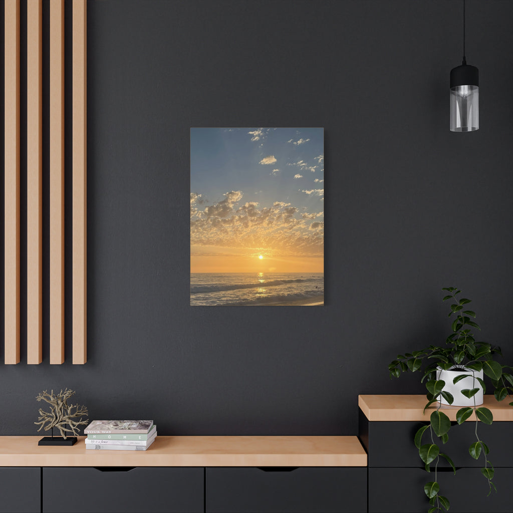 Sunset Over Ocean Matte Canvas Print — Beach Sunrise Wall Art (Stretched 1.25")