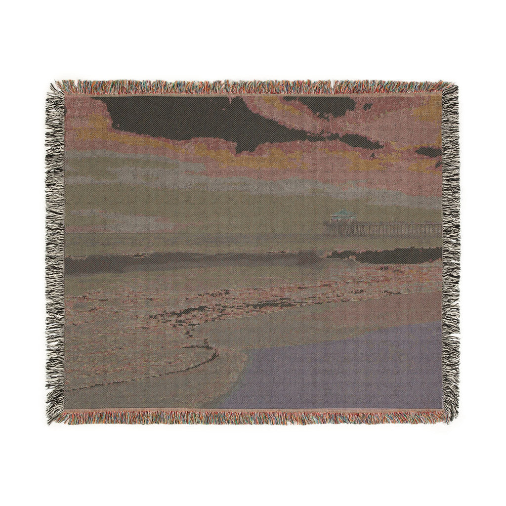 Coastal Pier Woven Blanket — Scenic Beach Throw for Home & Travel