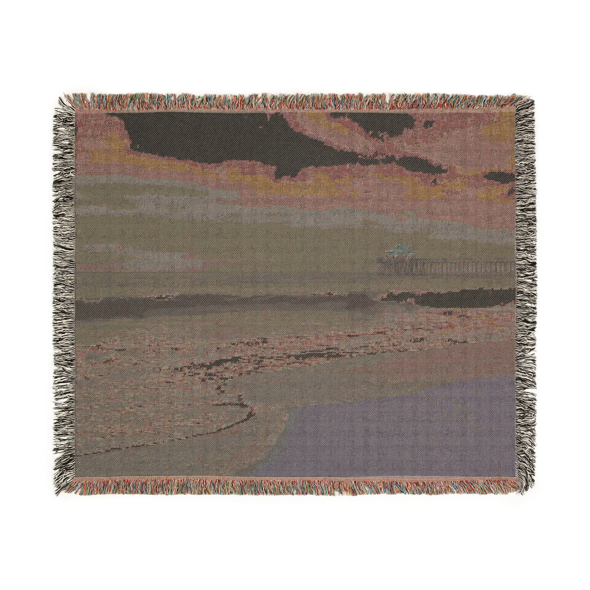Coastal Pier Woven Blanket — Scenic Beach Throw for Home & Travel