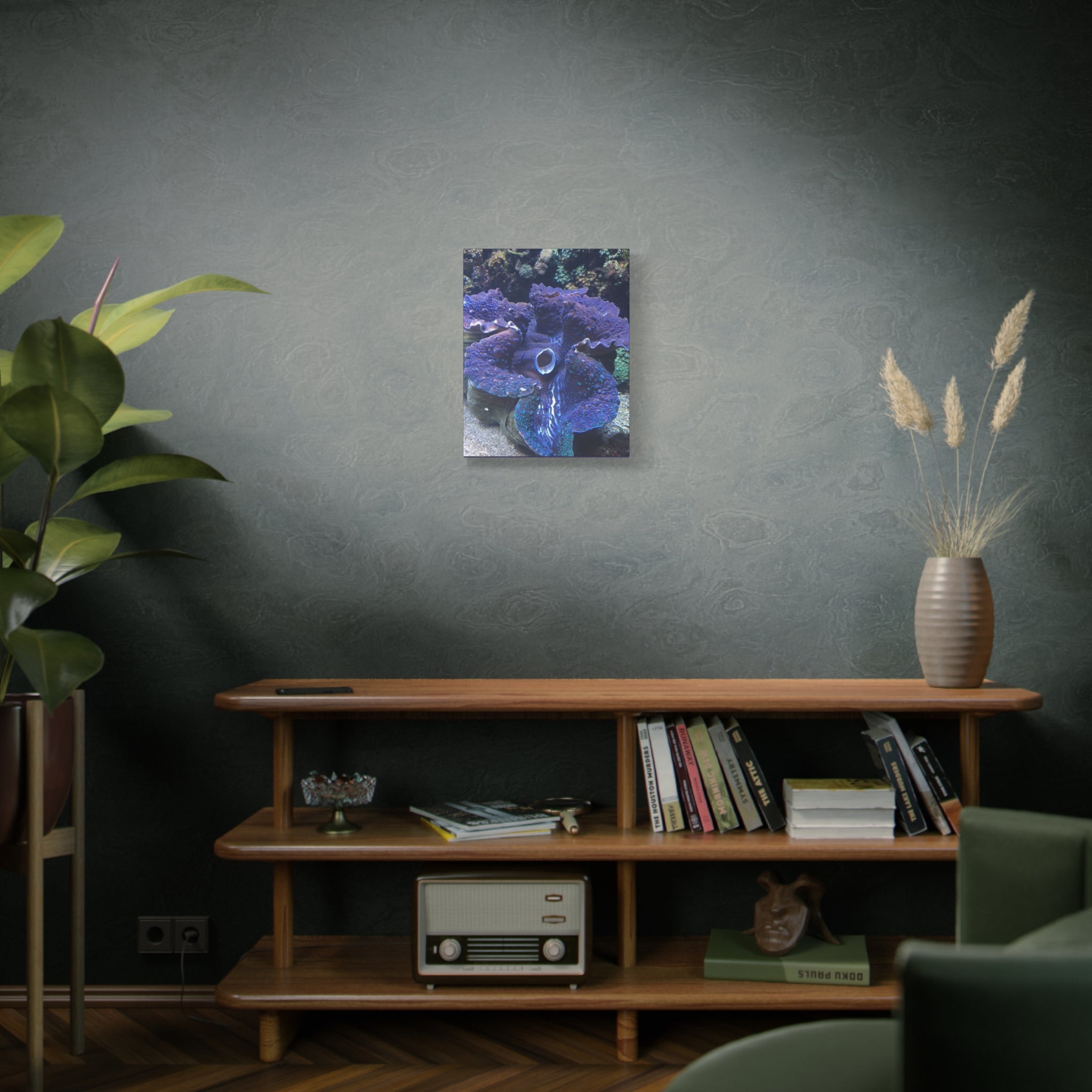 Blue Tridacna Clam Matte Canvas Print — Vibrant Ocean Coral Wall Art