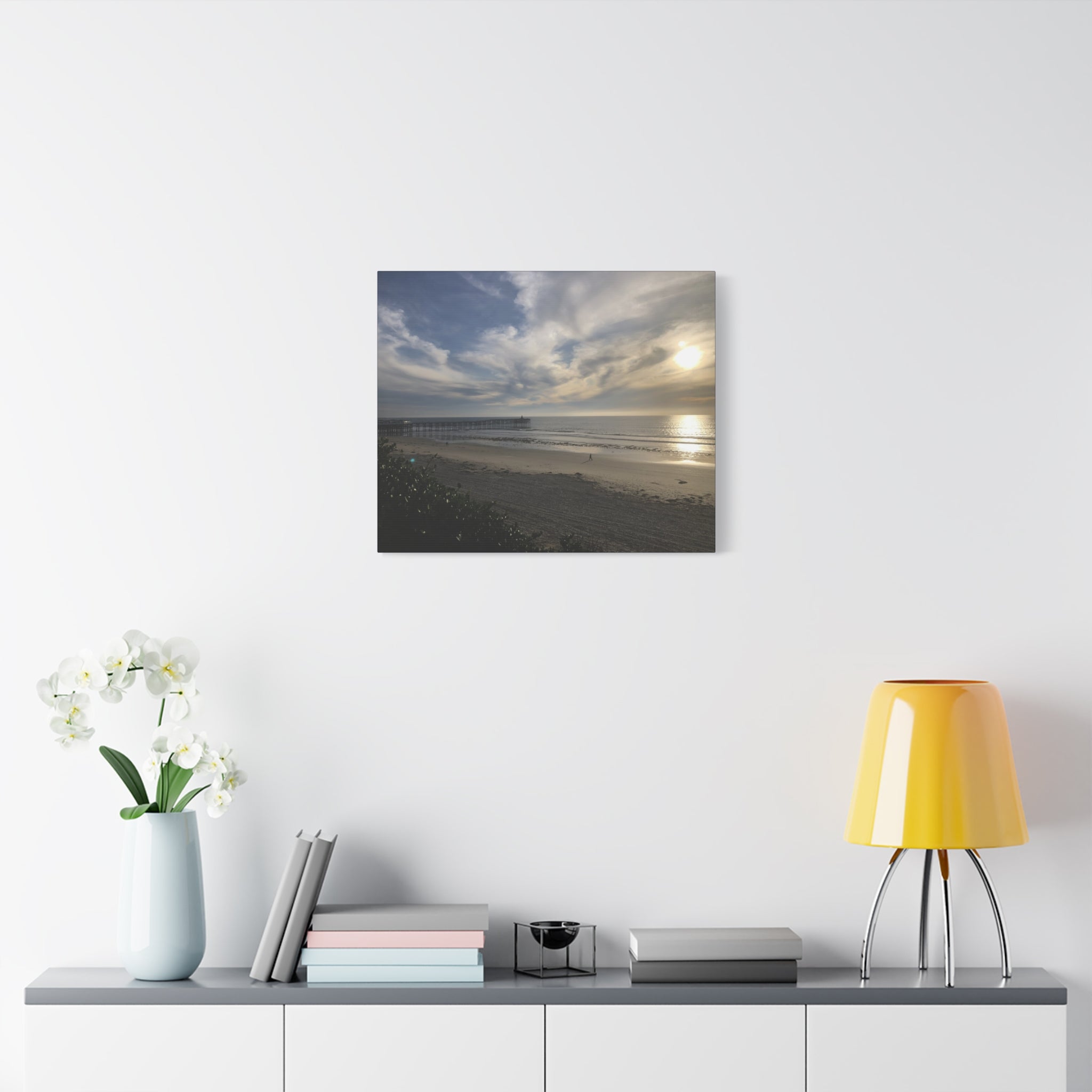 Sunset Pier Beach Canvas Print — Matte Stretched Wall Art