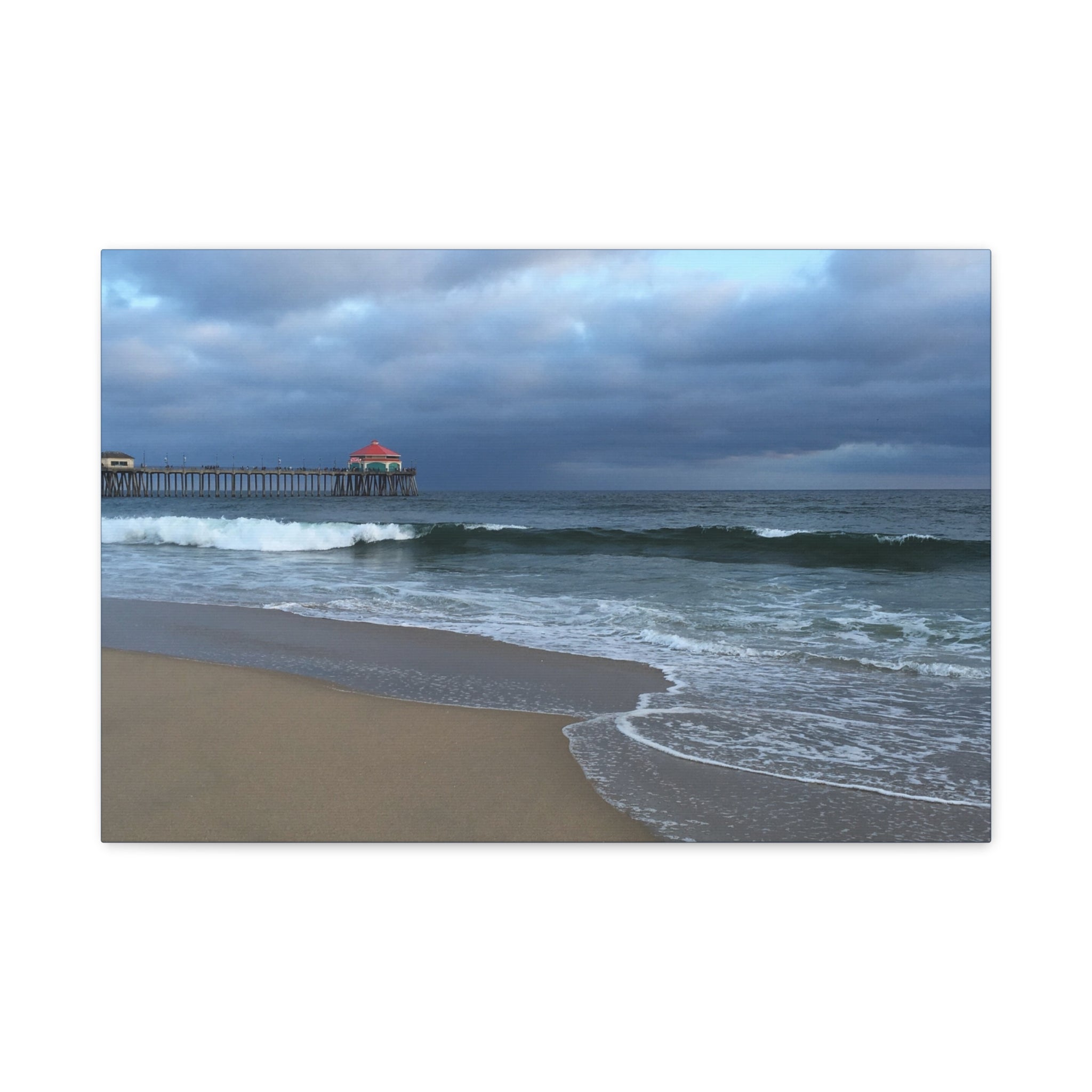 Ocean Pier Beach Canvas Print — Moody Seascape Matte Stretched Wall Art