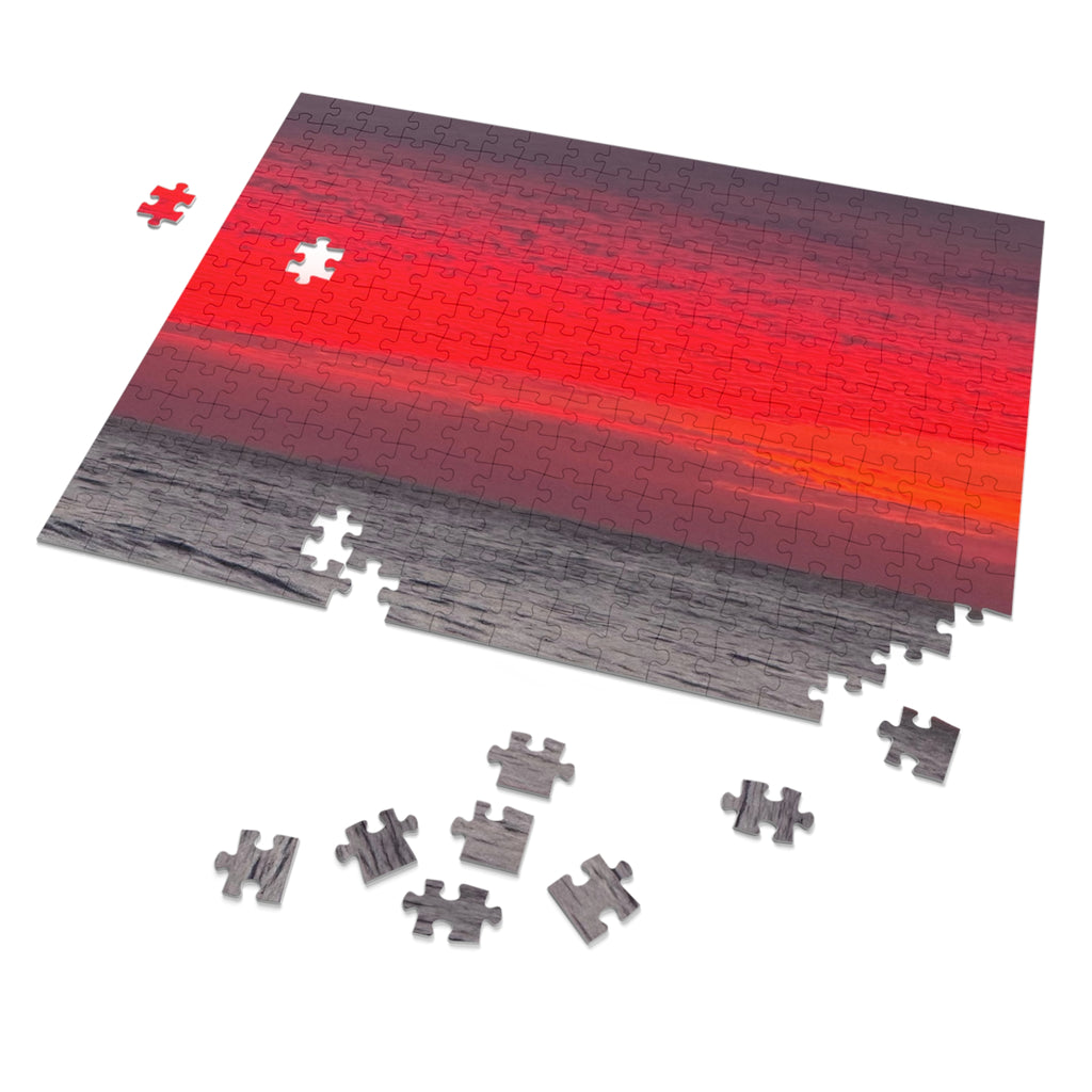Sunset Horizon Jigsaw with Tin – Red Ocean Seascape Puzzle