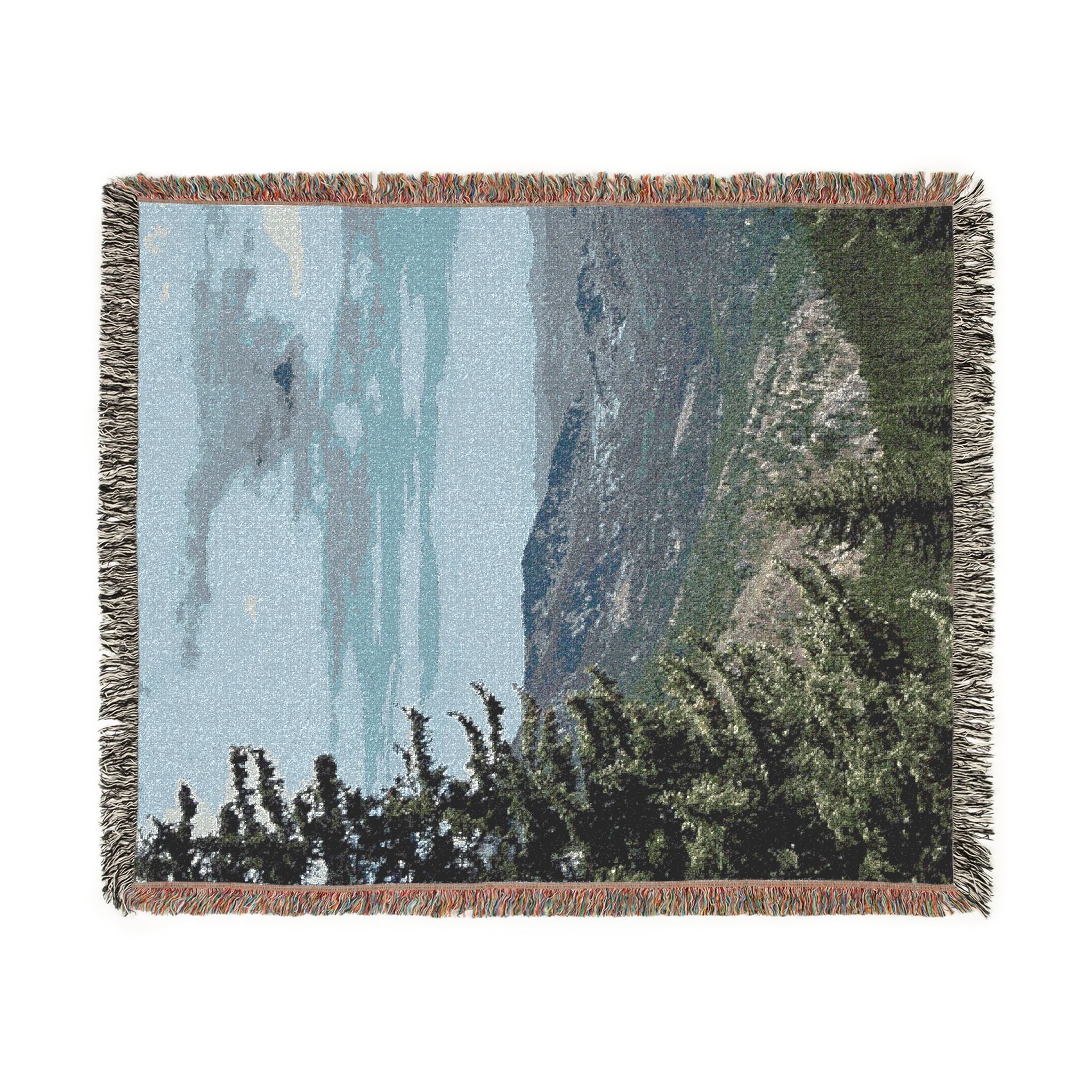 Scenic Mountaintop Woven Blanket – Vintage Landscape Throw for Living Room, Cabin, or Travel