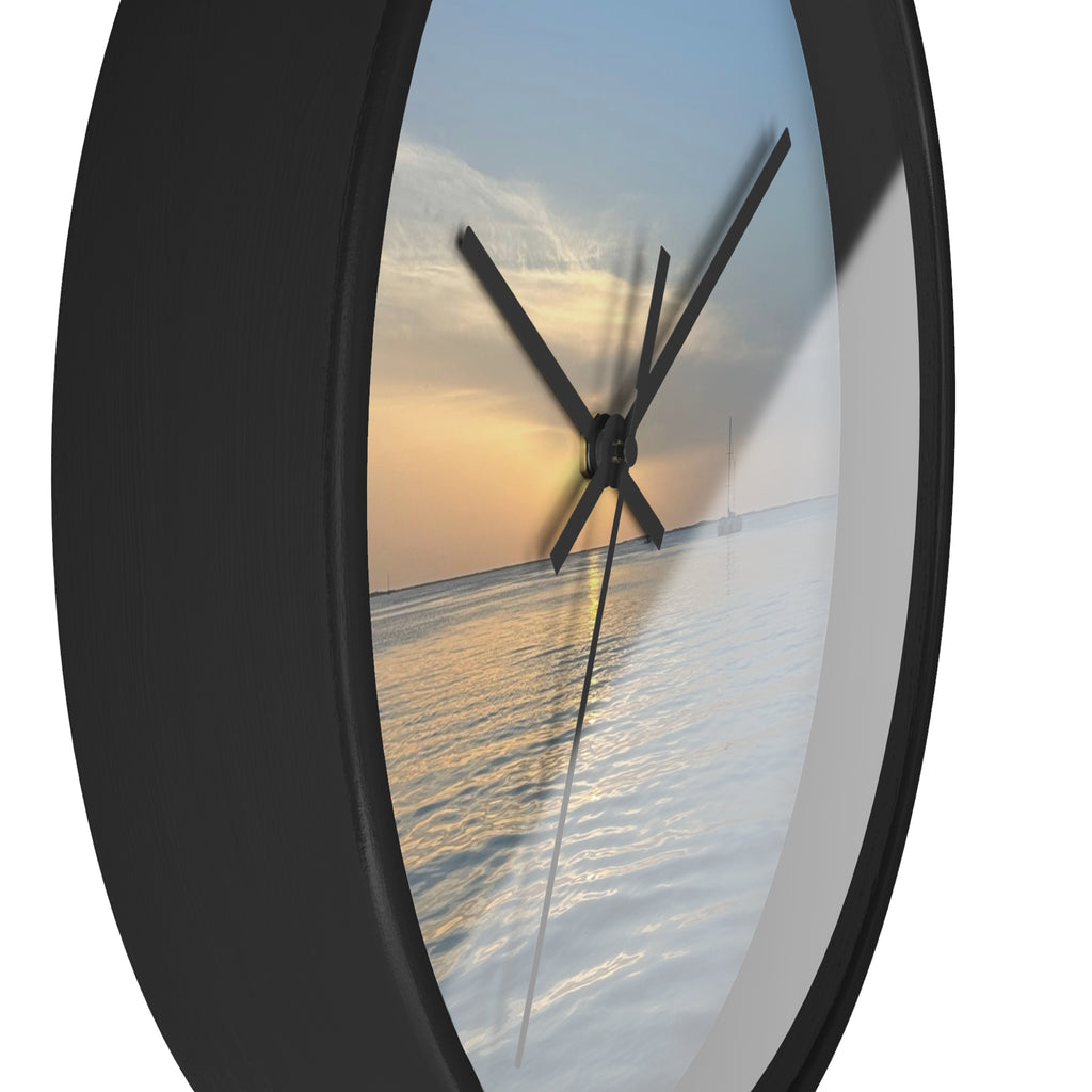Sunset Sail Wall Clock — Coastal Sunset Seascape Home Decor