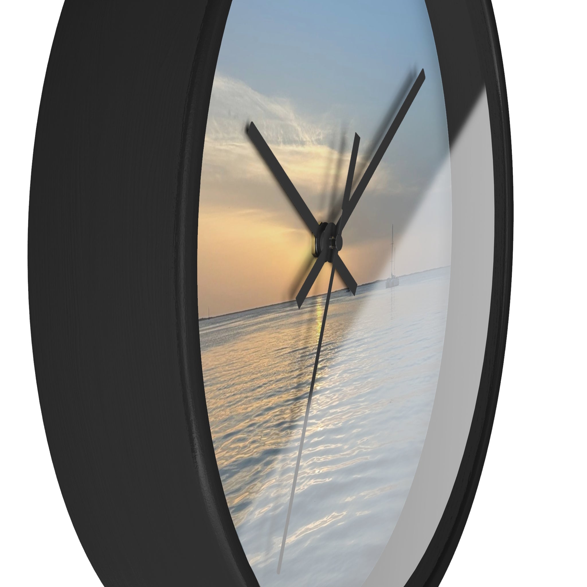 Sunset Sail Wall Clock — Coastal Sunset Seascape Home Decor