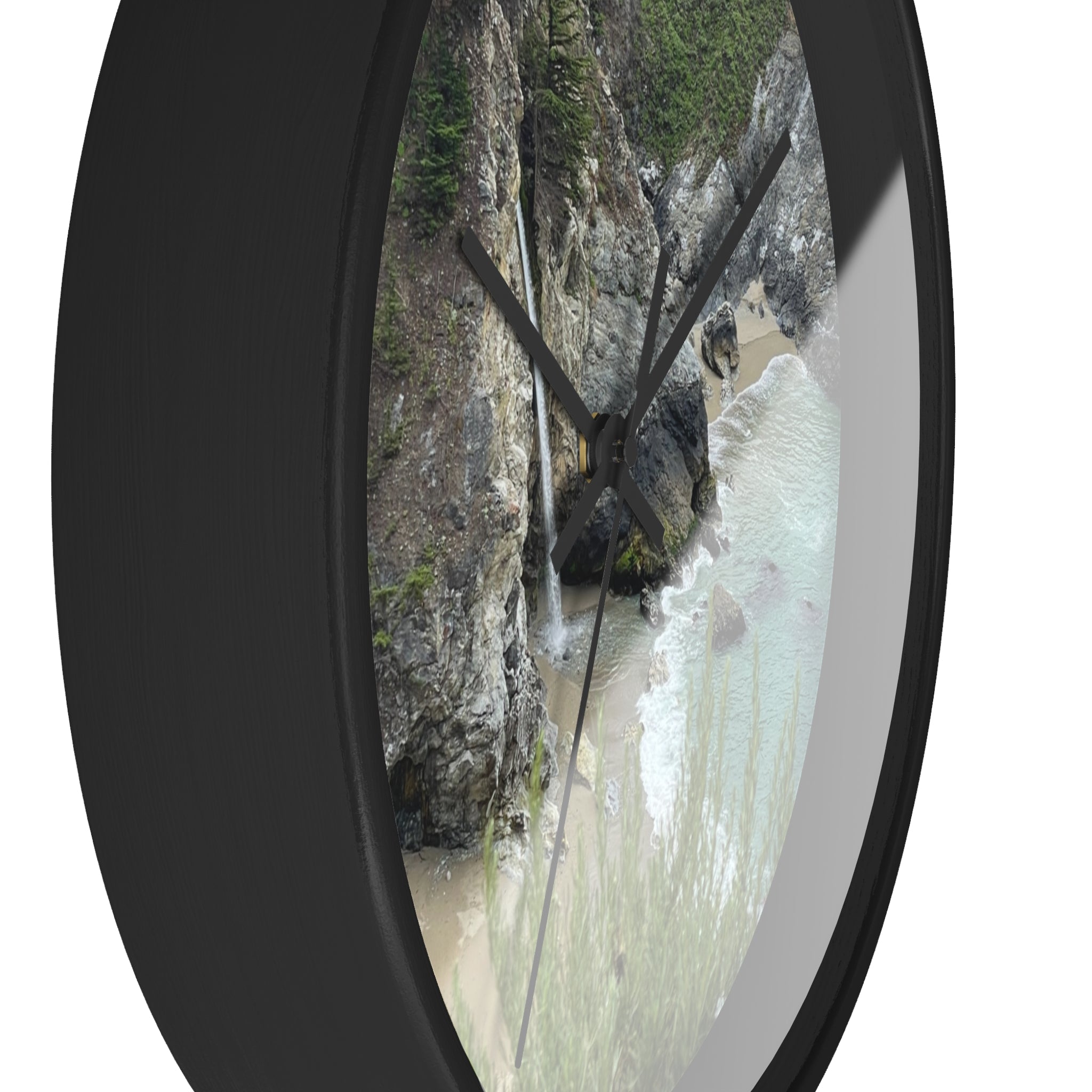 Coastal Cove Wall Clock — Beach Cliff & Waterfall Scenic Timepiece