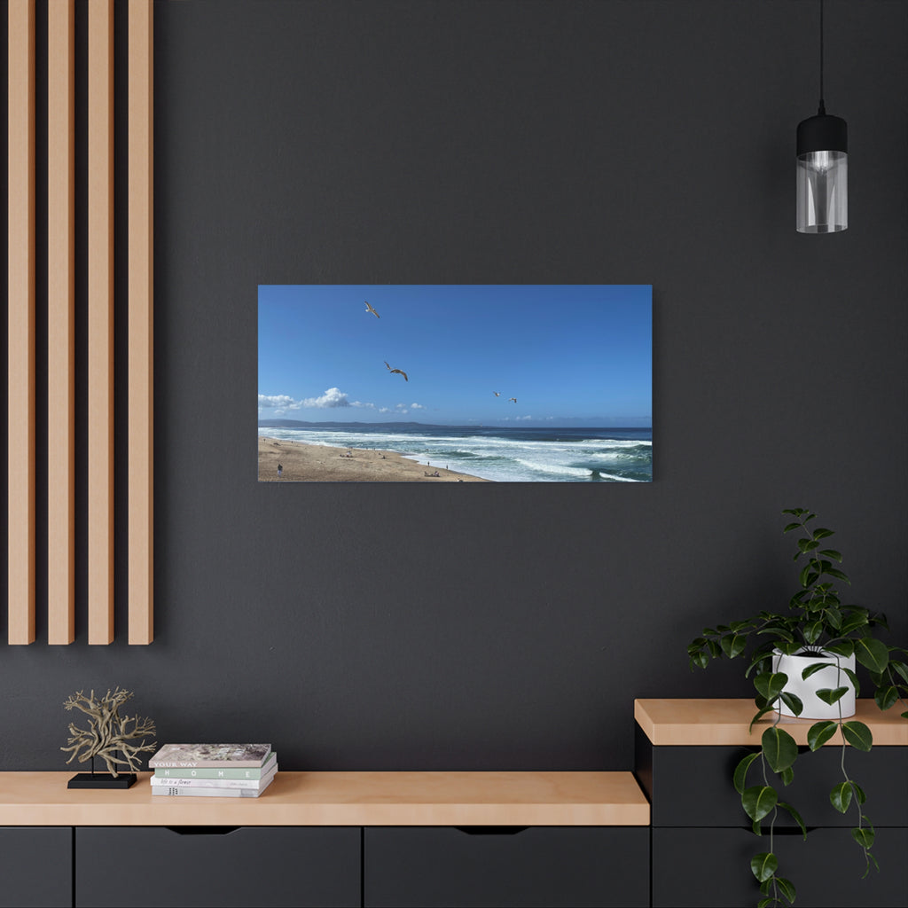 Coastal Seascape Canvas Print — Panoramic Beach with Seagulls
