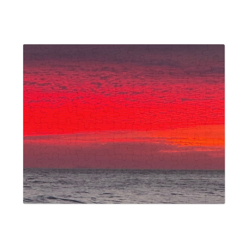 Sunset Horizon Jigsaw with Tin – Red Ocean Seascape Puzzle
