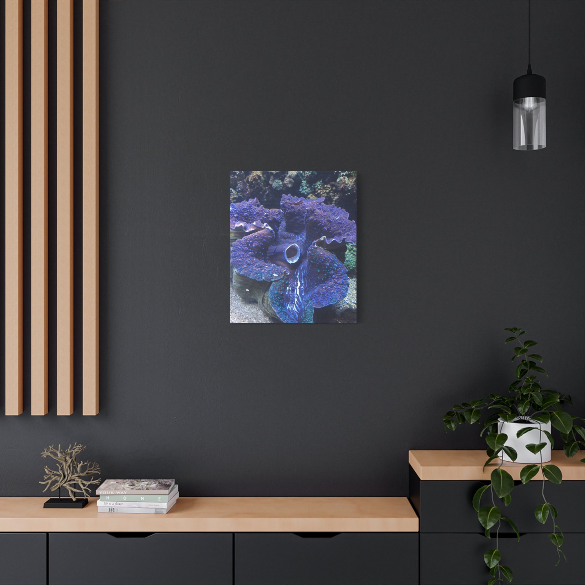 Blue Tridacna Clam Matte Canvas Print — Vibrant Ocean Coral Wall Art