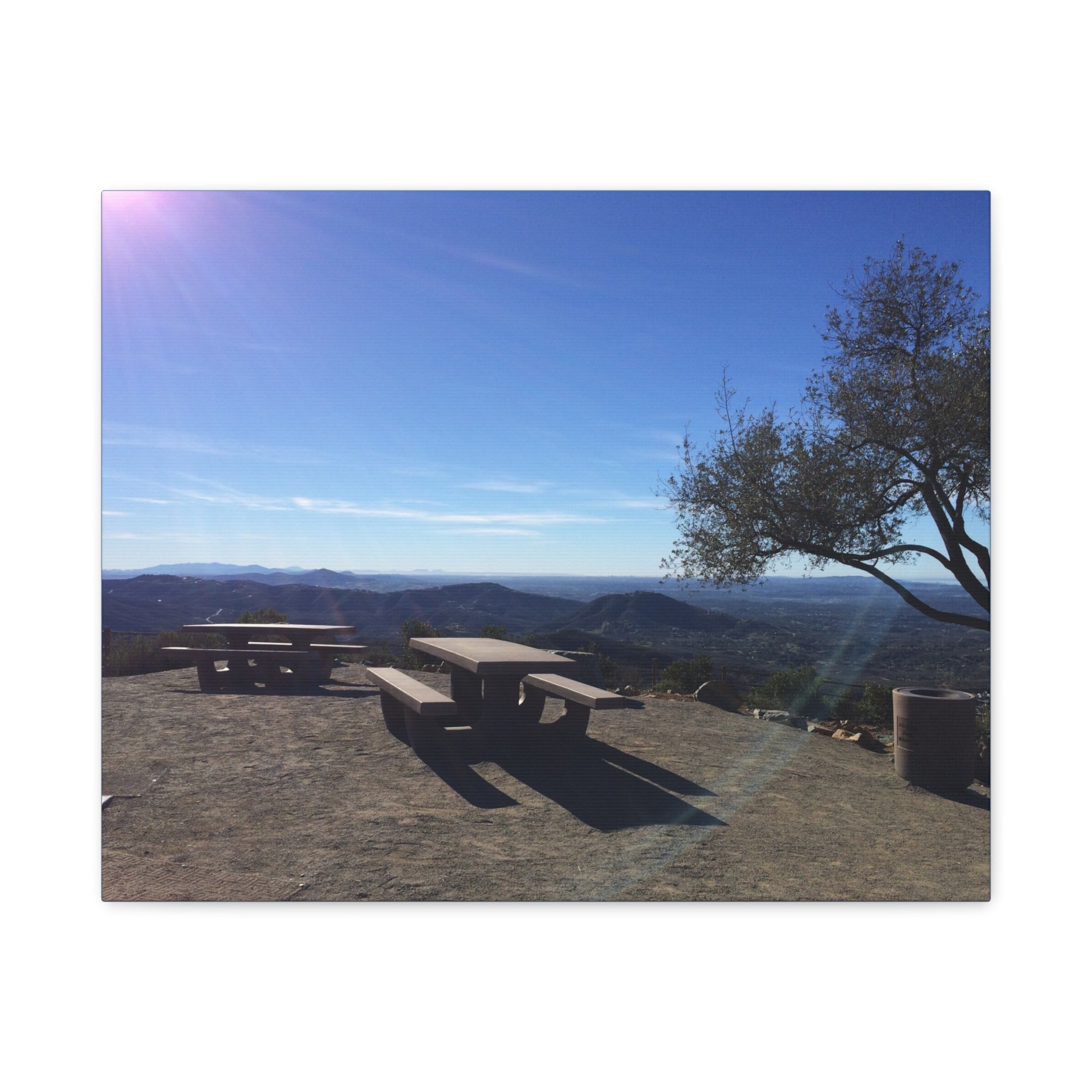 Sunlit Picnic Overlook Matte Canvas Print — Scenic Mountain View Wall Art