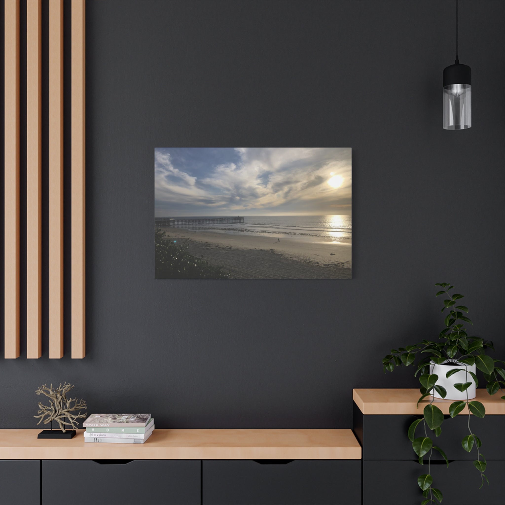Sunset Pier Beach Canvas Print — Matte Stretched Wall Art