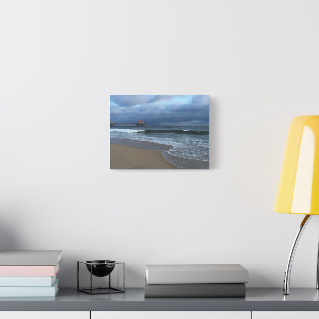 Ocean Pier Beach Canvas Print — Moody Seascape Matte Stretched Wall Art