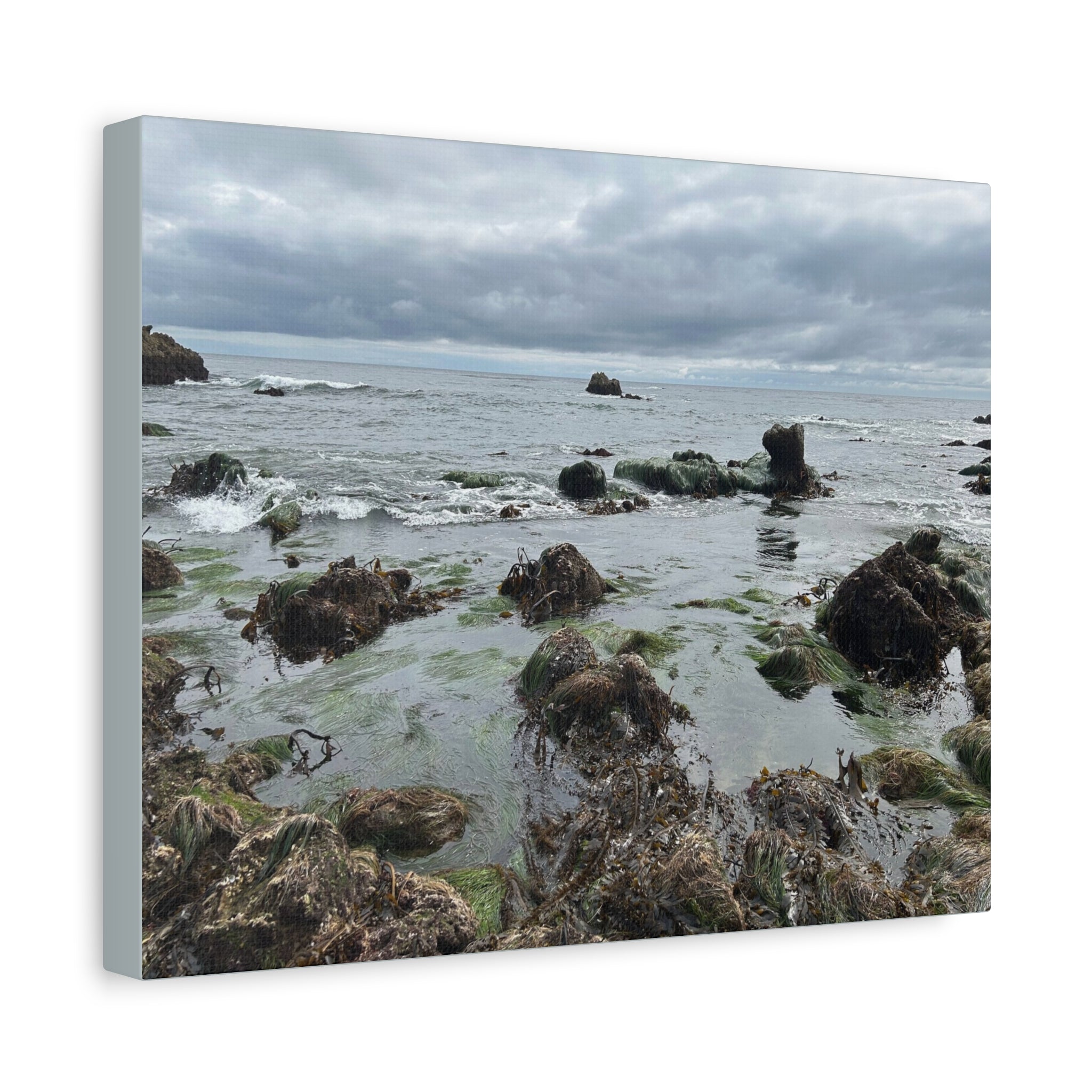Coastal Tidepool Canvas Wall Art – Moody Gray Seashore Matte Stretched Canvas