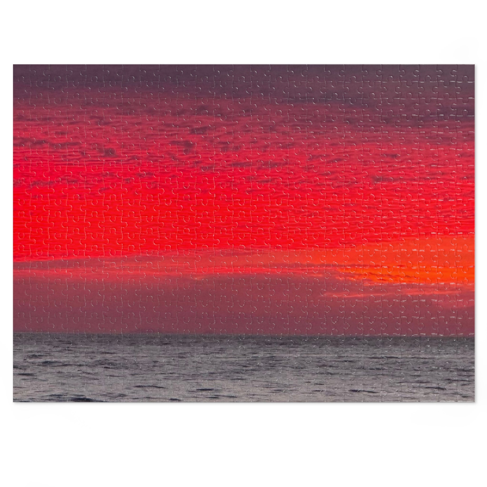 Sunset Horizon Jigsaw with Tin – Red Ocean Seascape Puzzle