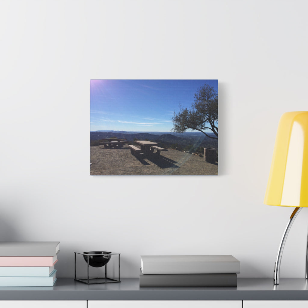 Sunlit Picnic Overlook Matte Canvas Print — Scenic Mountain View Wall Art