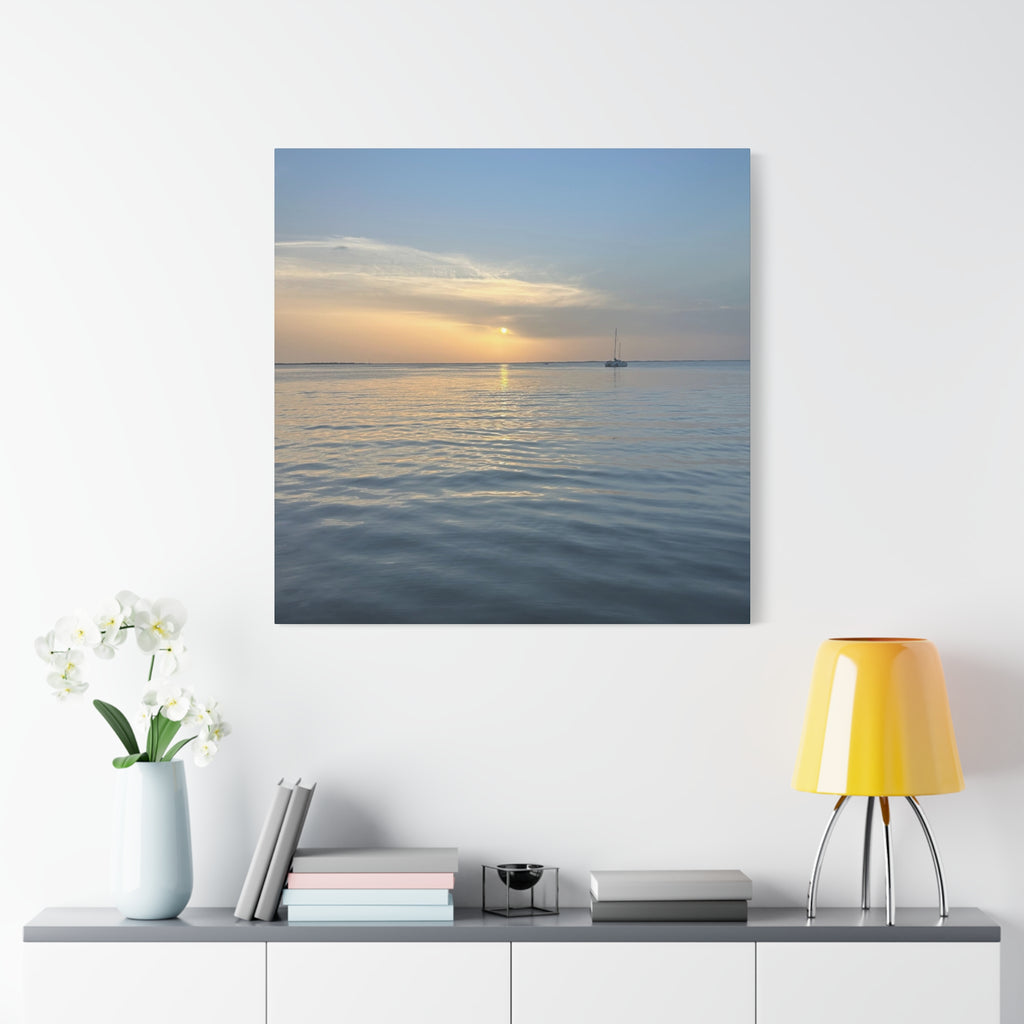 Sunset Sail Matte Canvas Print — Tranquil Ocean Wall Art, Stretched 1.25"