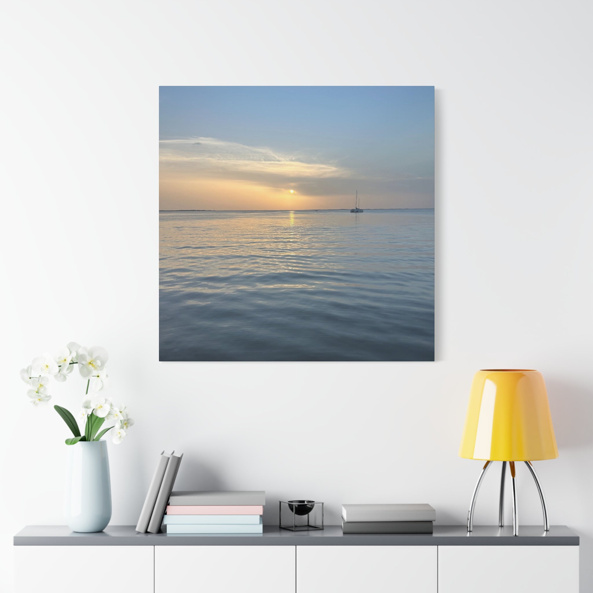Sunset Sail Matte Canvas Print — Tranquil Ocean Wall Art, Stretched 1.25"