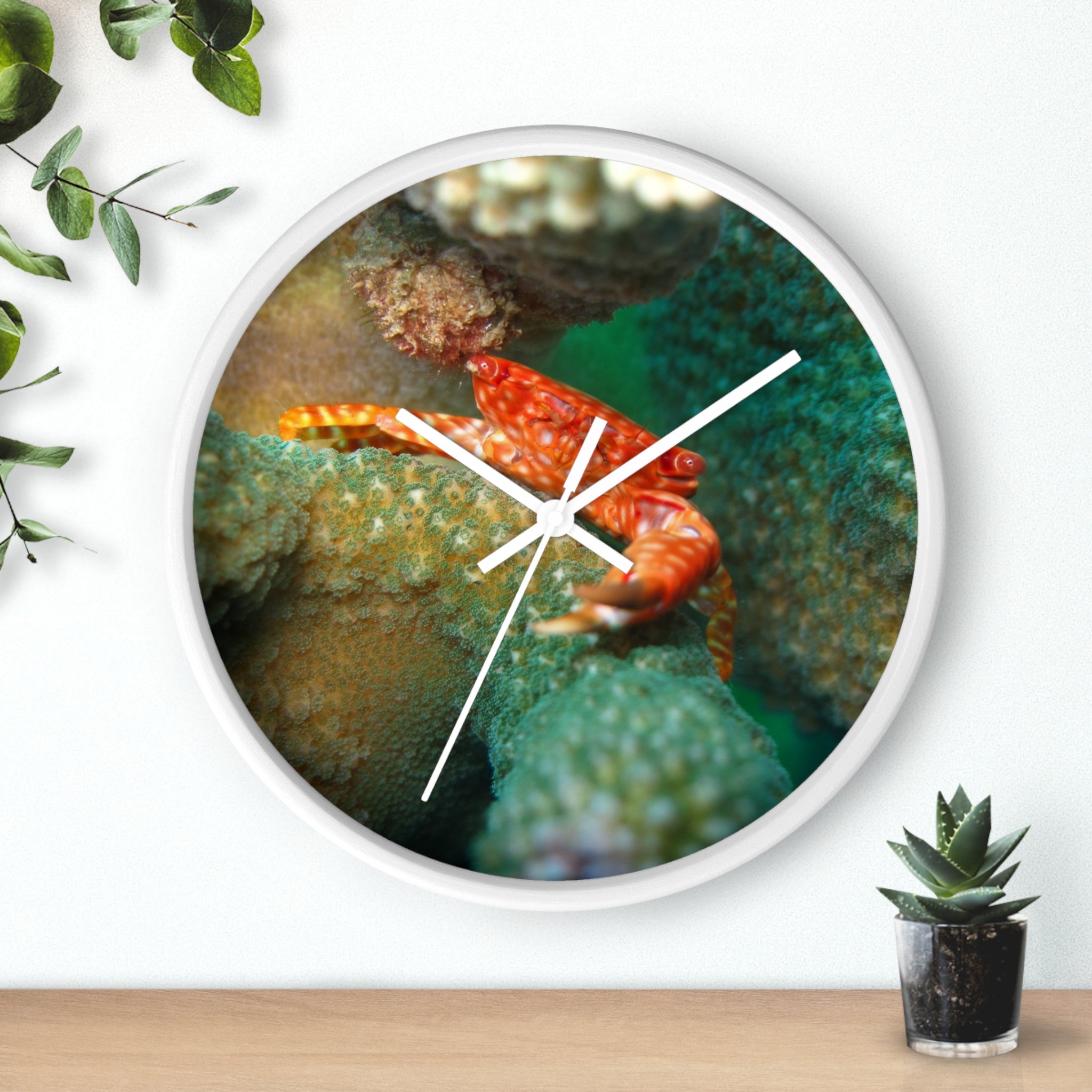 Coral Reef Crab Wall Clock — Vibrant Underwater Ocean Decor