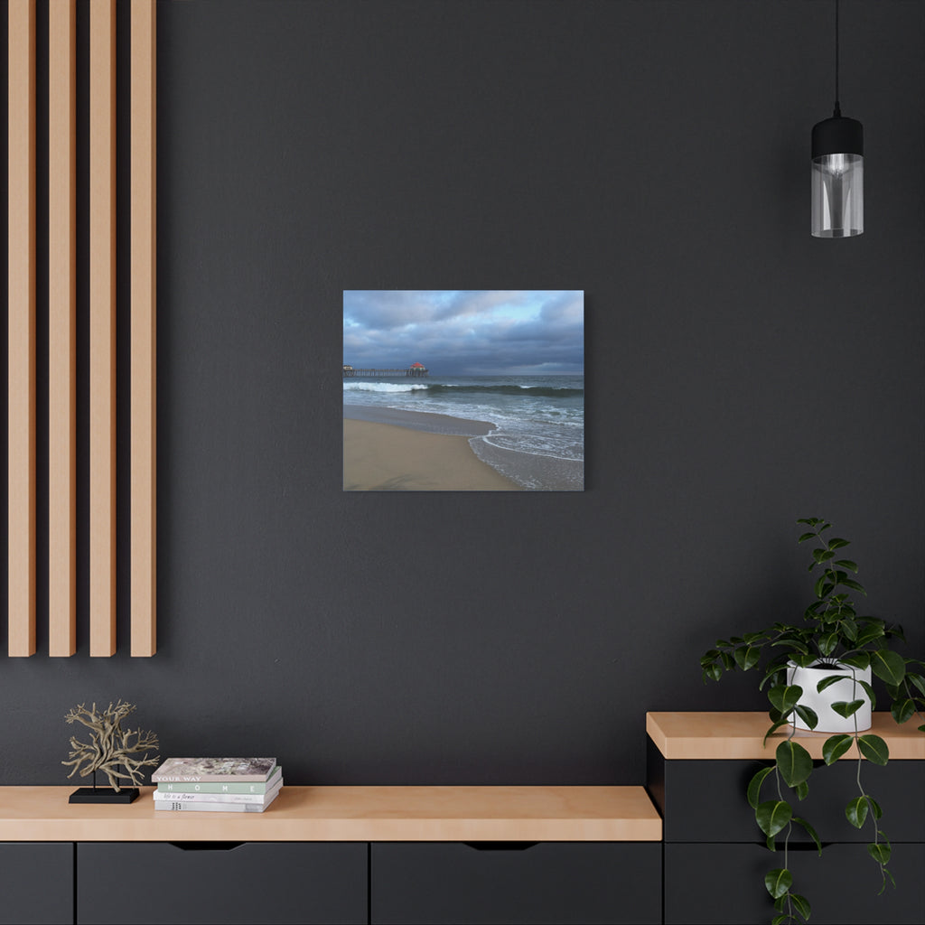 Ocean Pier Beach Canvas Print — Moody Seascape Matte Stretched Wall Art