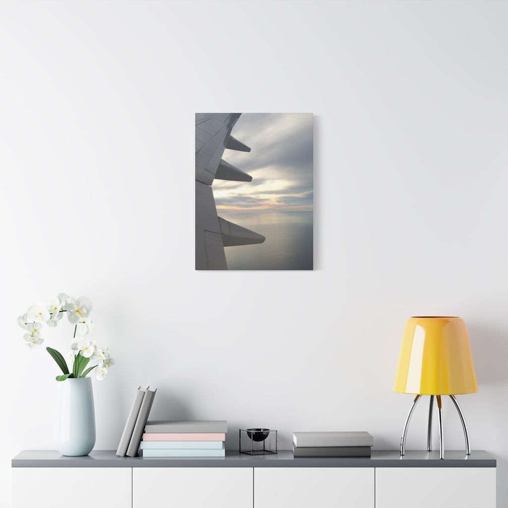 Airplane Wing Sunset Canvas Print — Matte Stretched Wall Art
