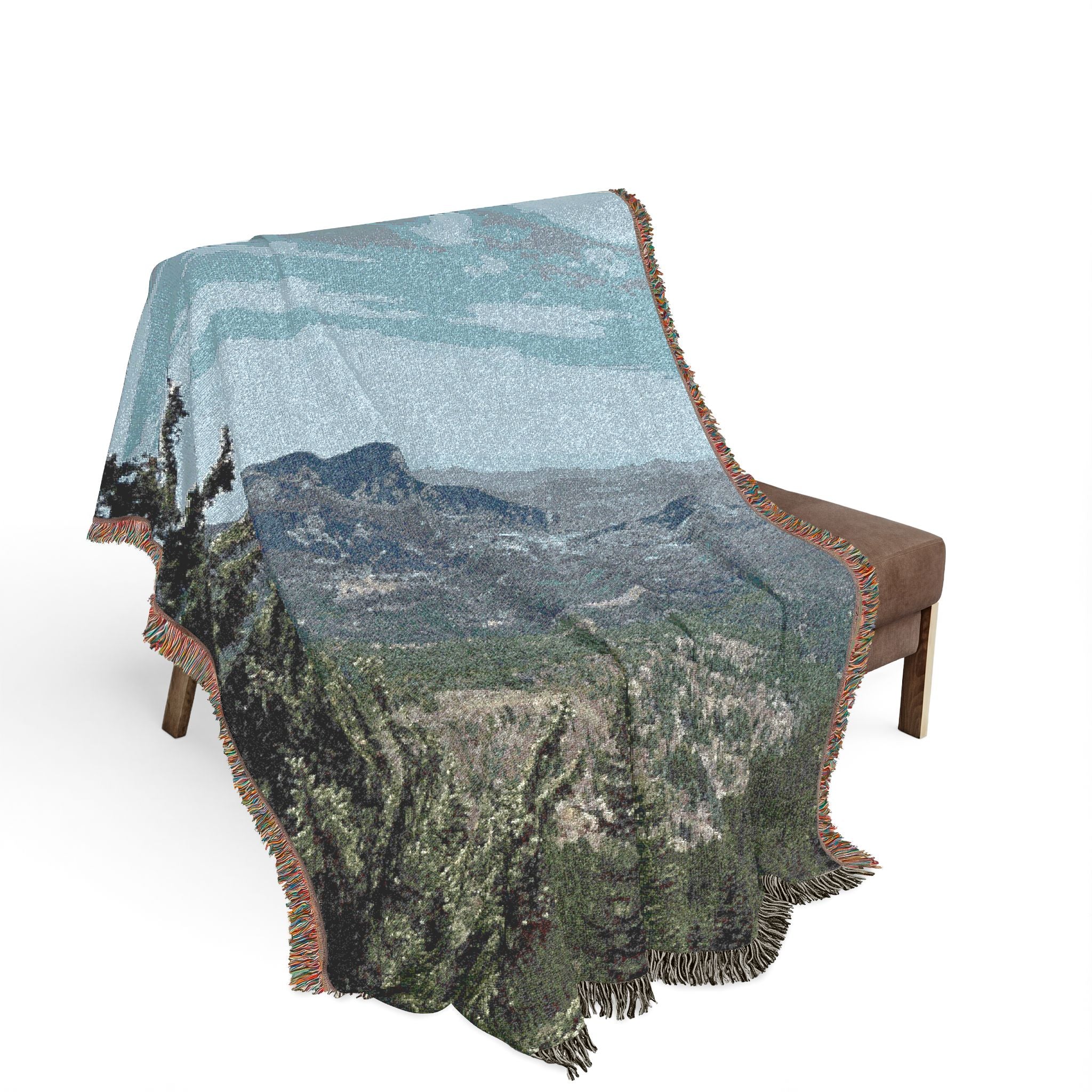 Scenic Mountaintop Woven Blanket – Vintage Landscape Throw for Living Room, Cabin, or Travel