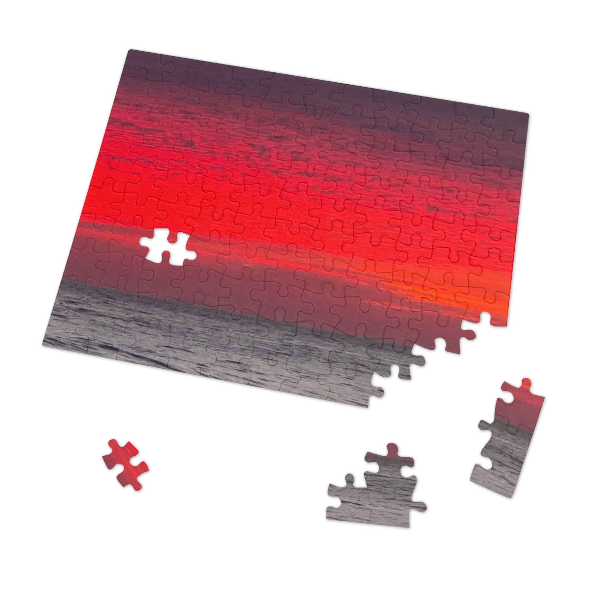 Sunset Horizon Jigsaw with Tin – Red Ocean Seascape Puzzle