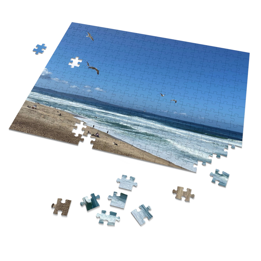 Seagulls Over Beach Jigsaw Puzzle with Tin — Coastal Relaxation Gift