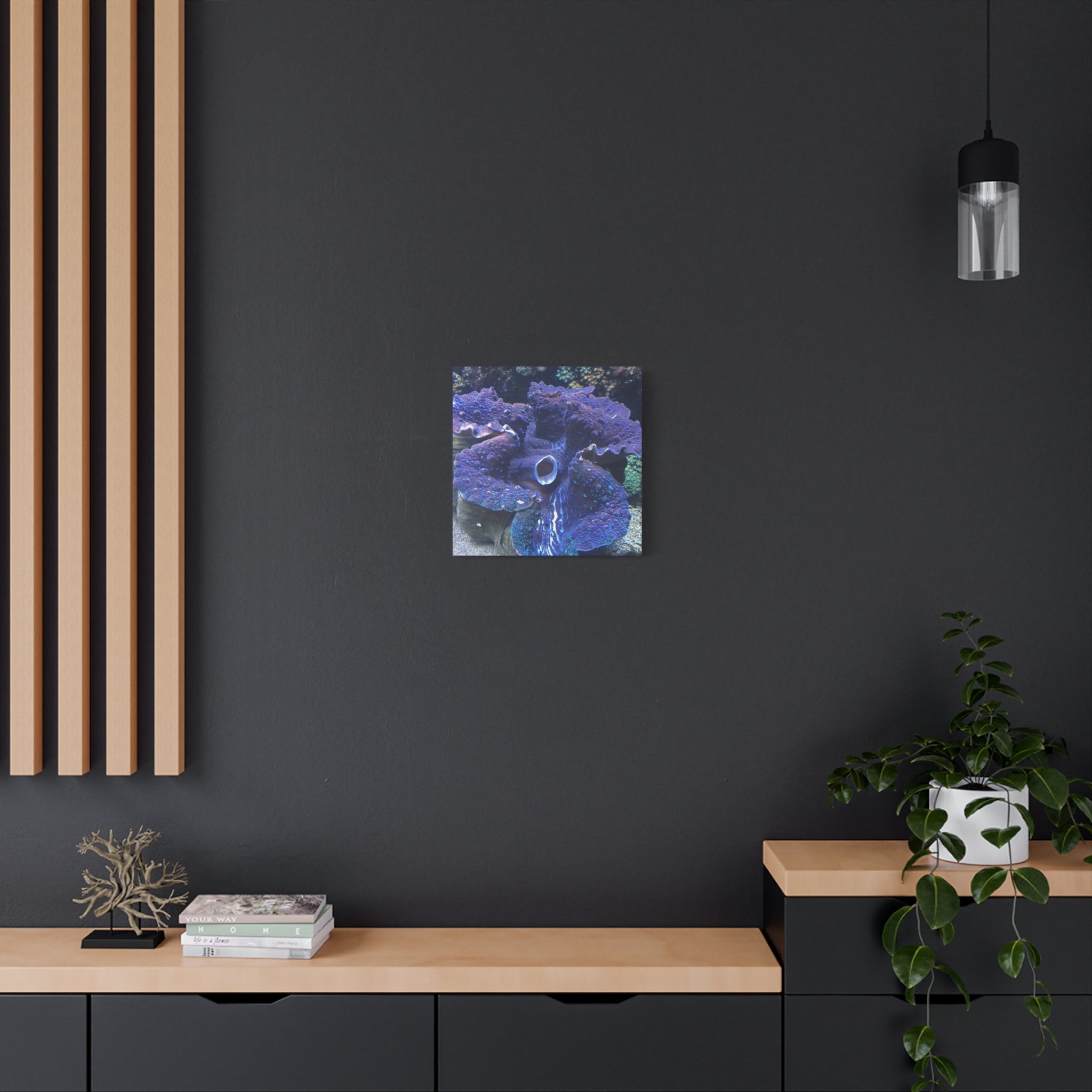 Blue Tridacna Clam Matte Canvas Print — Vibrant Ocean Coral Wall Art