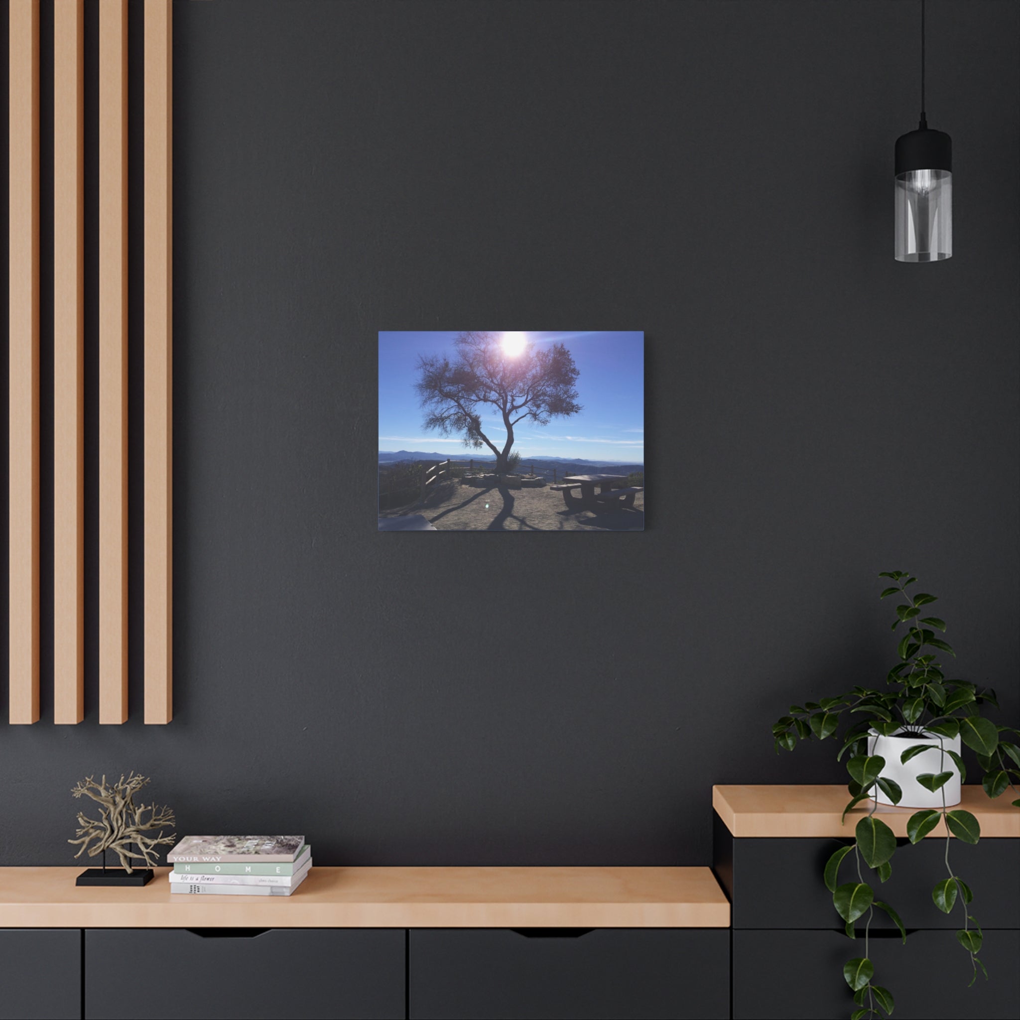Sunlit Ridge Tree Matte Canvas Print — Scenic Landscape Wall Art