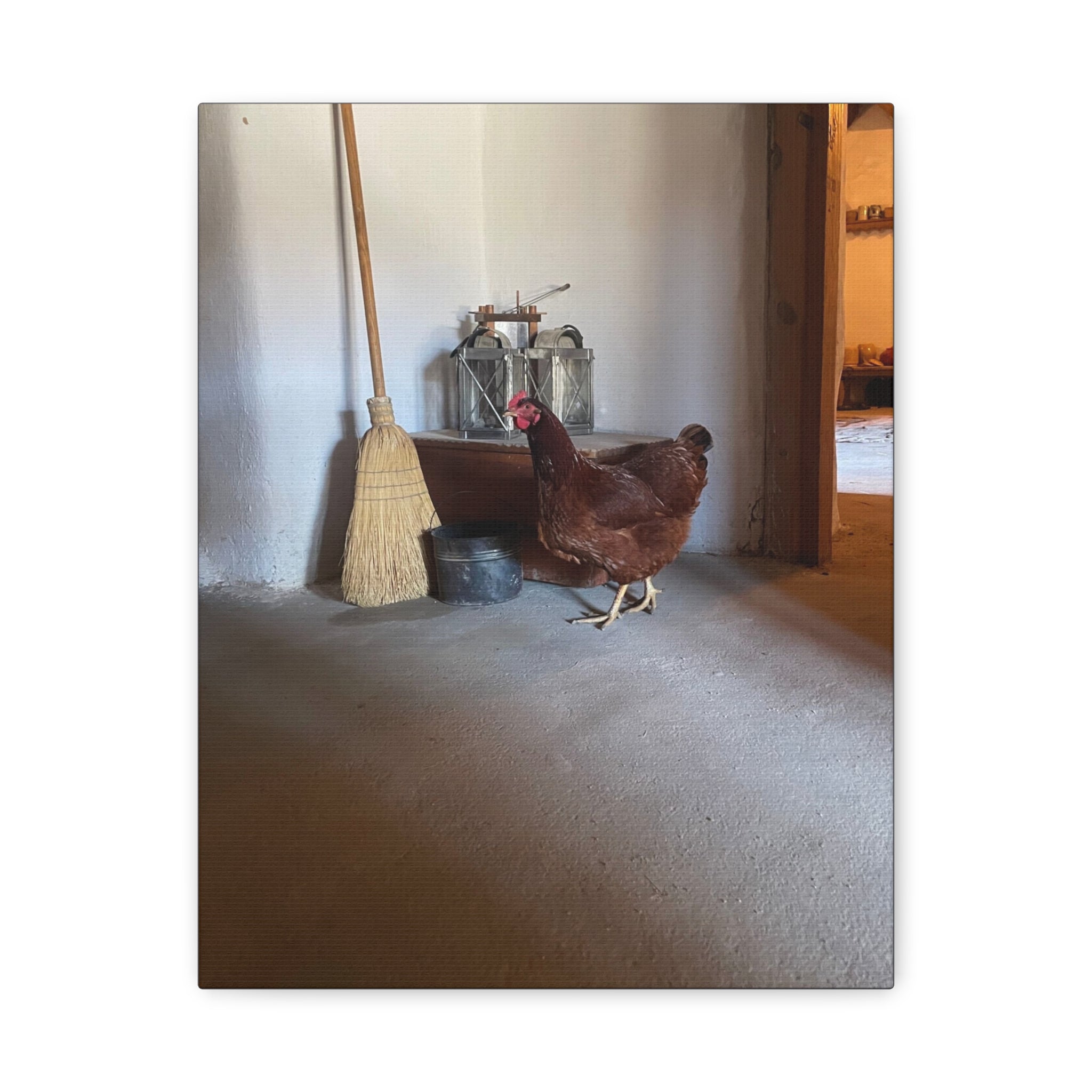 Farmhouse Chicken Canvas Print - Rustic Hen Matte Stretched Wall Art