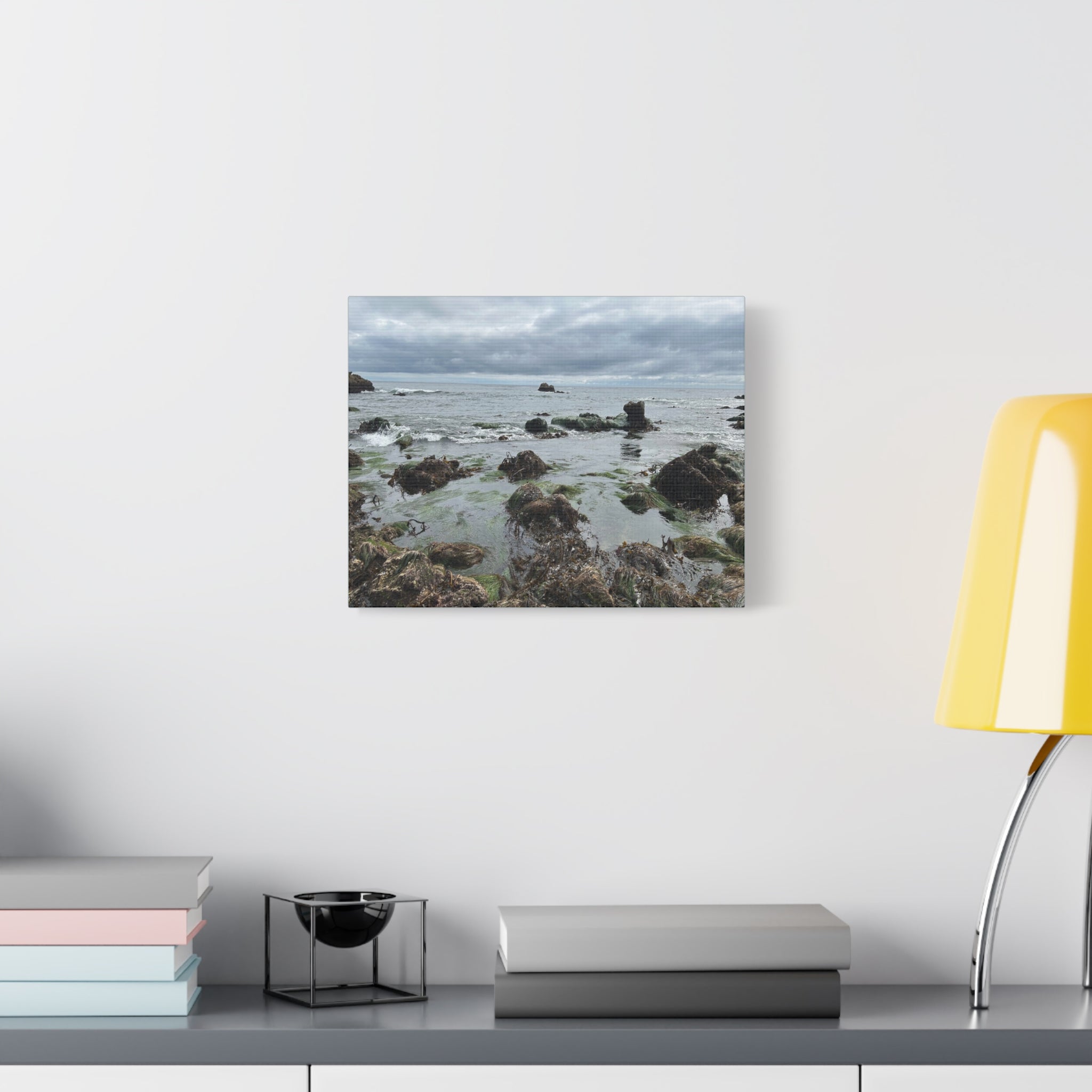 Coastal Tidepool Canvas Wall Art – Moody Gray Seashore Matte Stretched Canvas