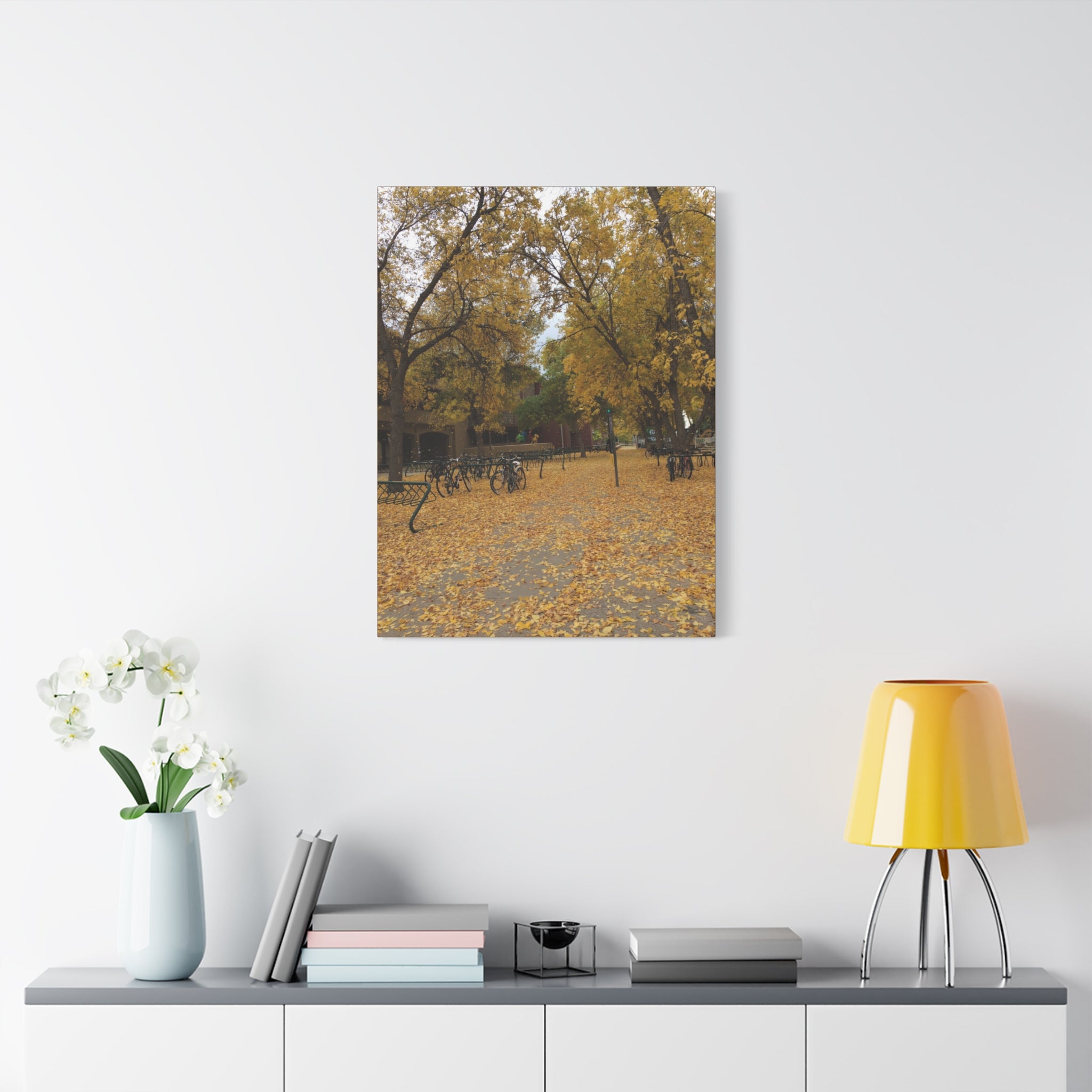 Autumn Campus Walk Matte Canvas Print