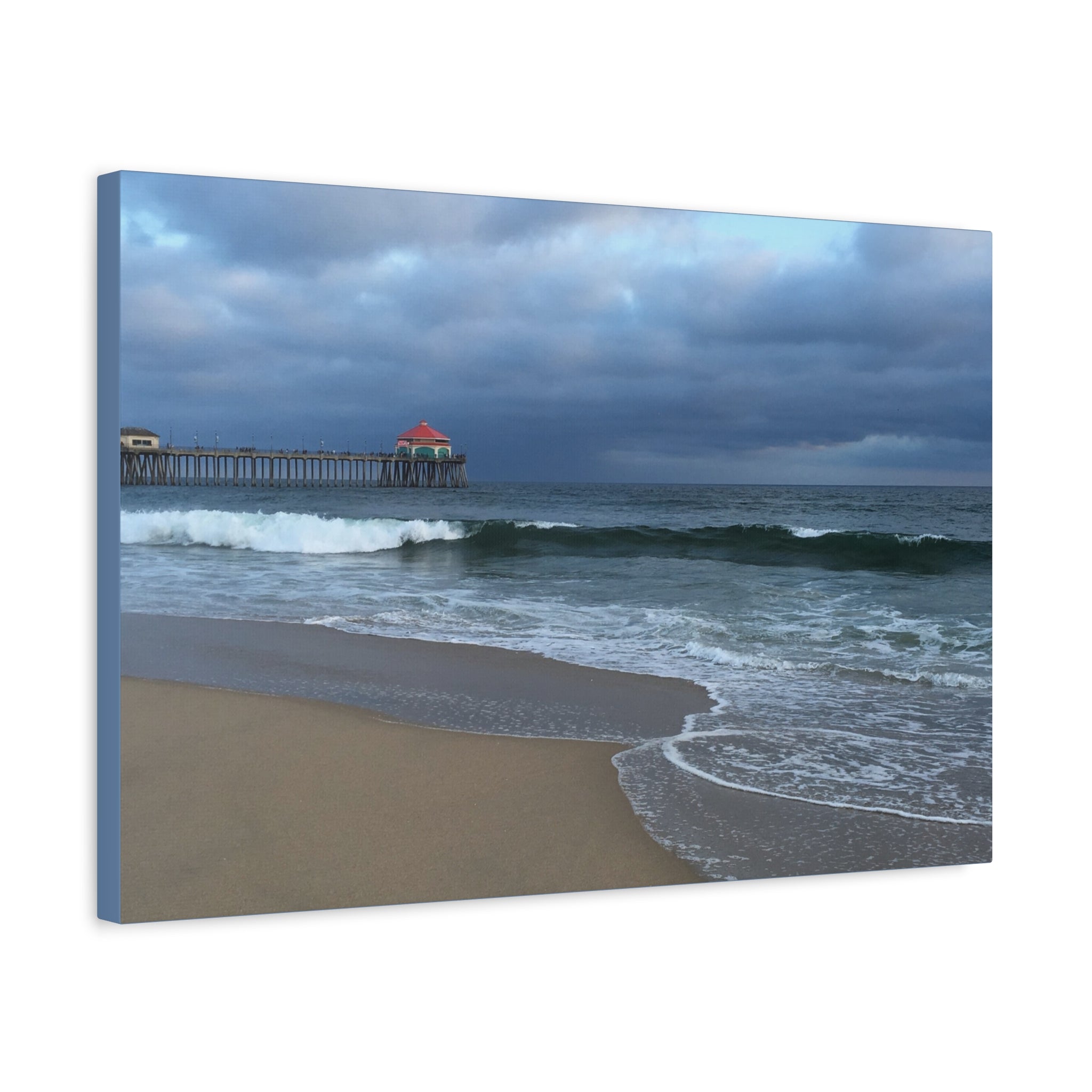Ocean Pier Beach Canvas Print — Moody Seascape Matte Stretched Wall Art