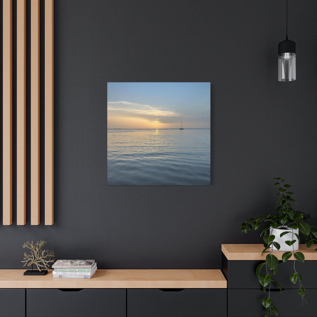 Sunset Sail Matte Canvas Print — Tranquil Ocean Wall Art, Stretched 1.25"