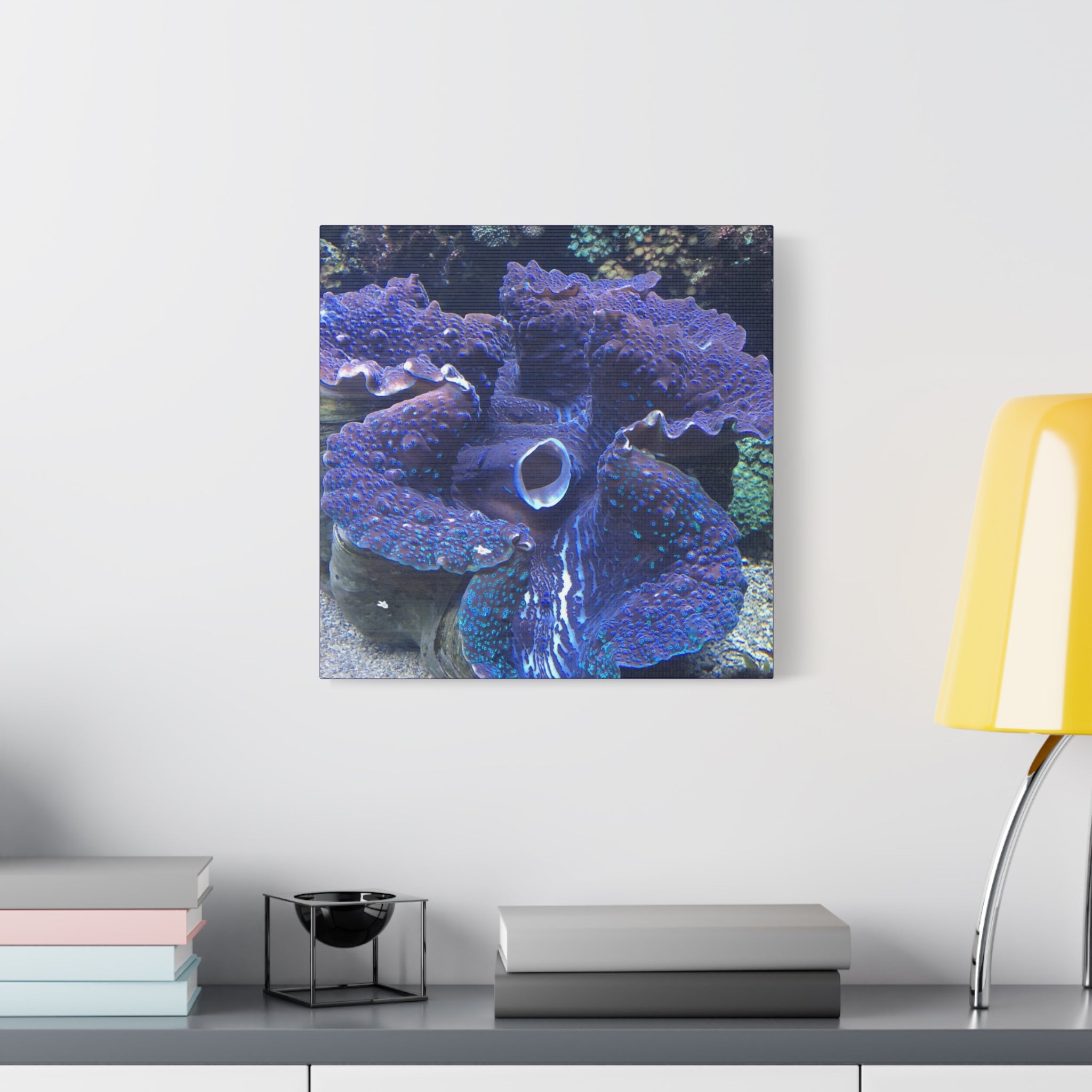 Blue Tridacna Clam Matte Canvas Print — Vibrant Ocean Coral Wall Art
