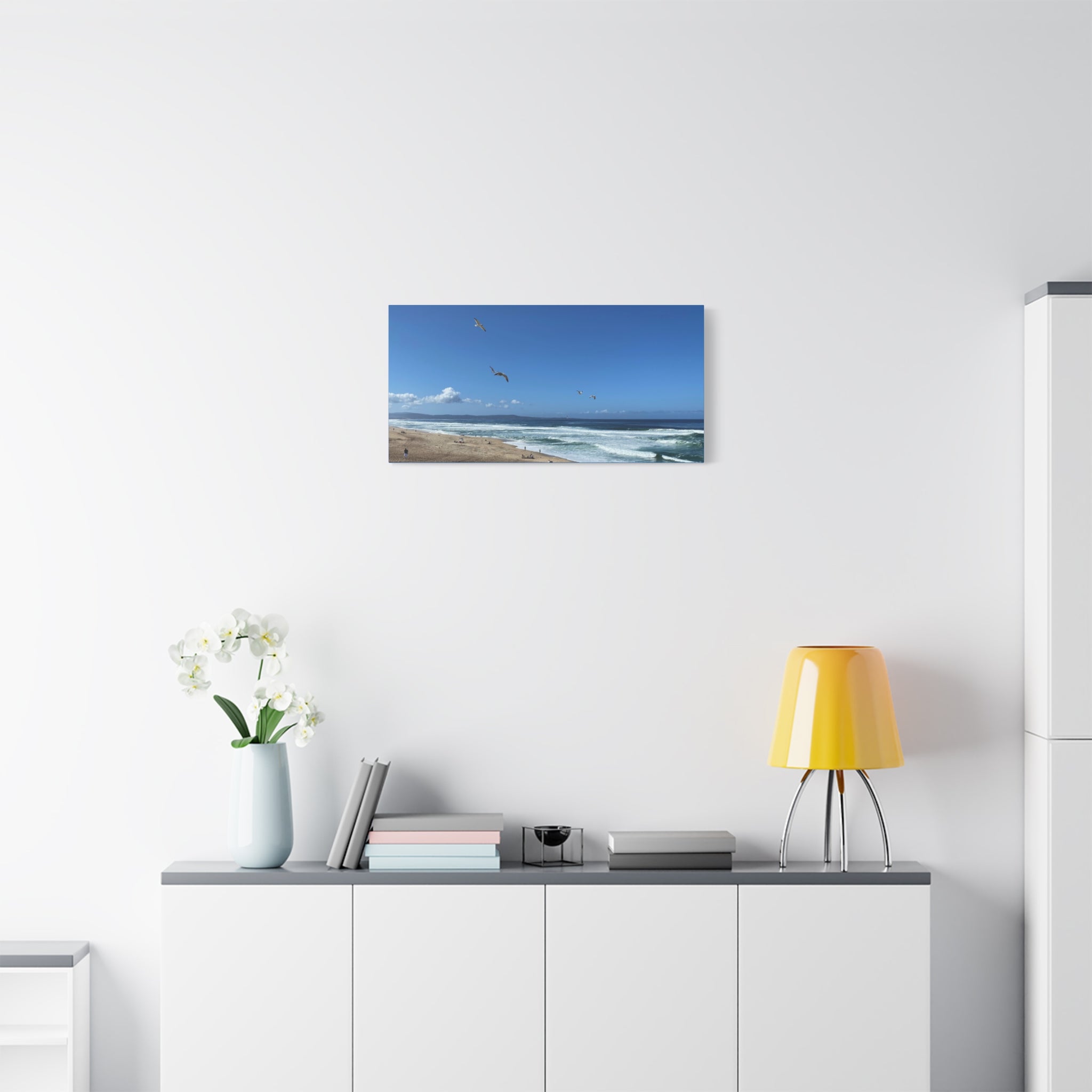 Coastal Seascape Canvas Print — Panoramic Beach with Seagulls