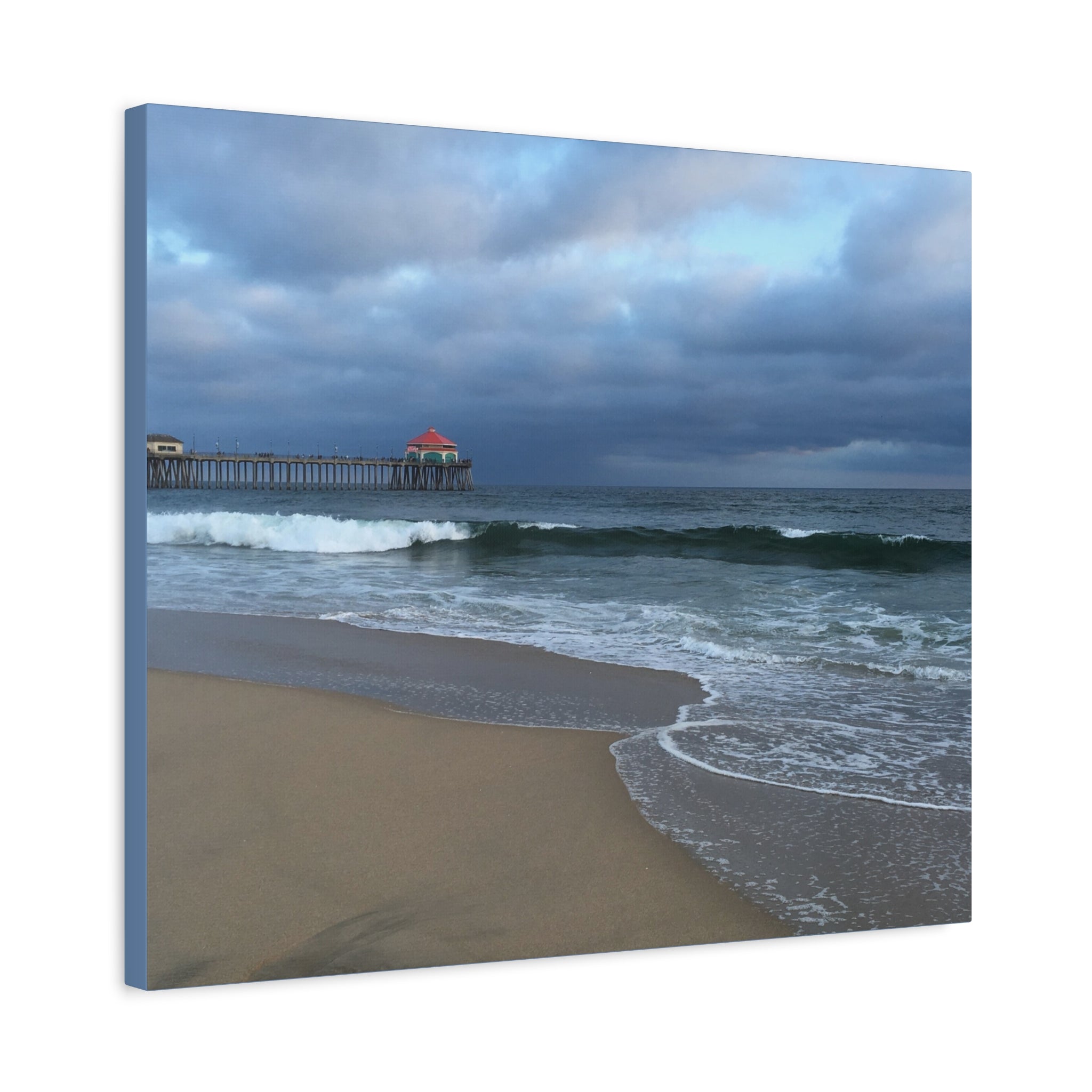 Ocean Pier Beach Canvas Print — Moody Seascape Matte Stretched Wall Art