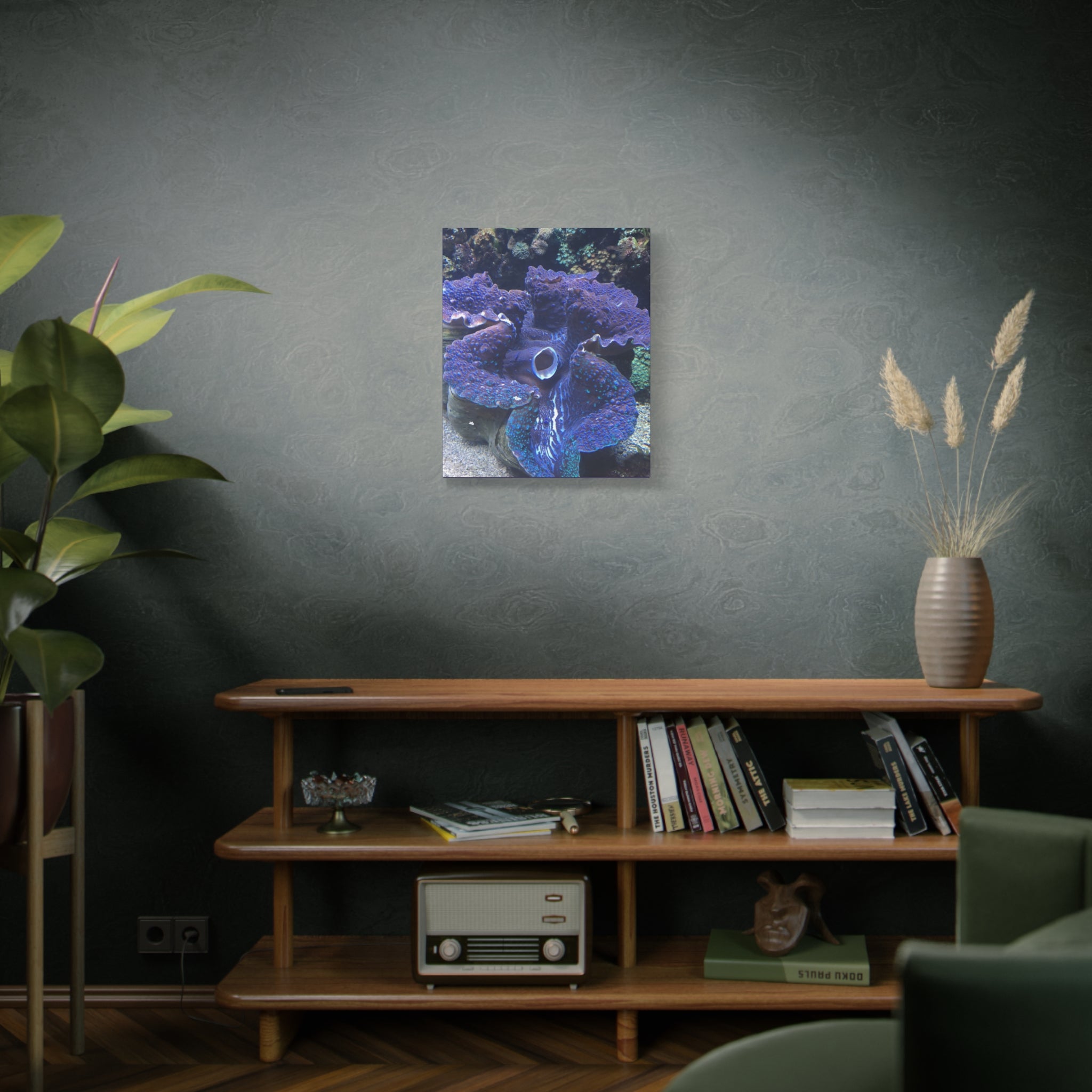 Blue Tridacna Clam Matte Canvas Print — Vibrant Ocean Coral Wall Art