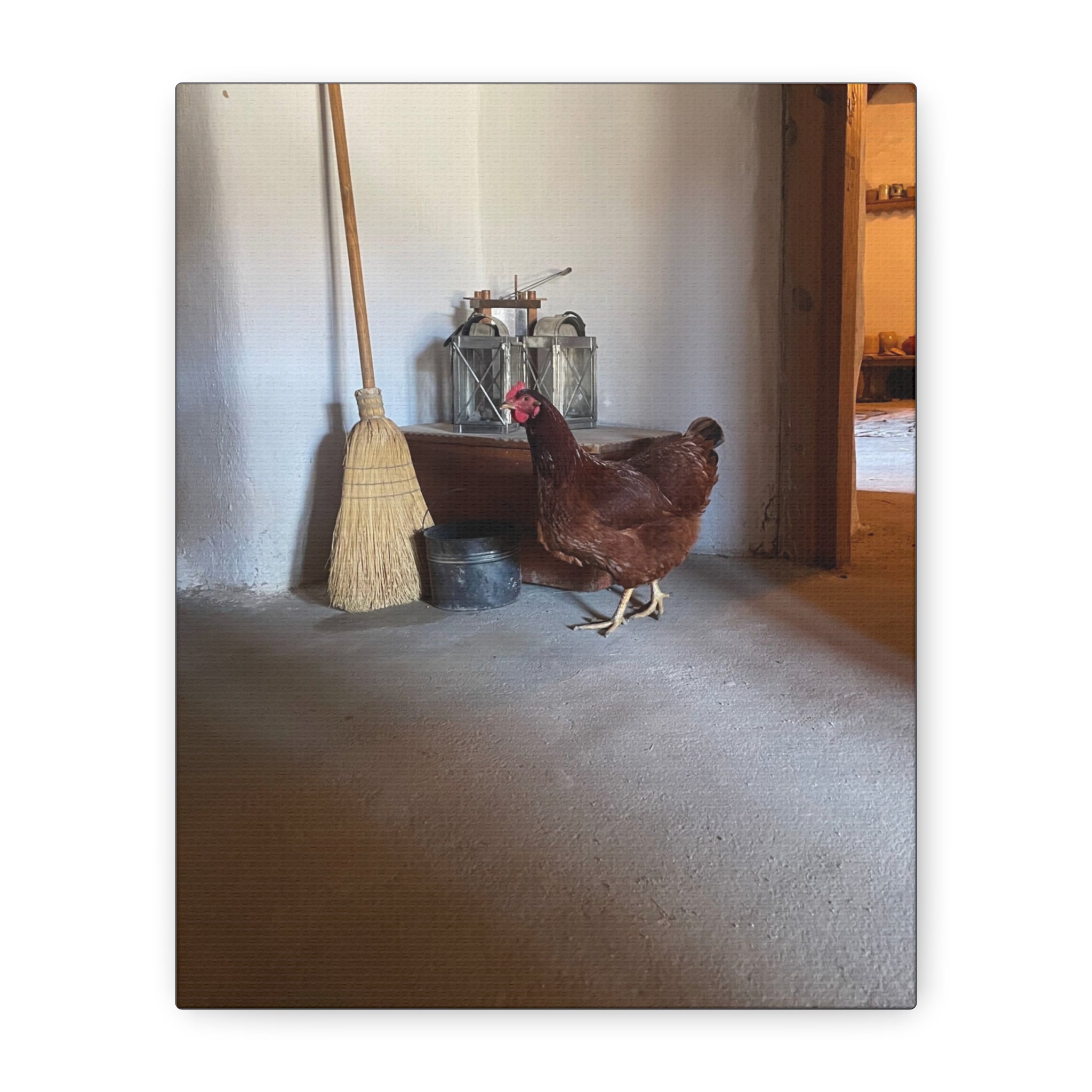 Farmhouse Chicken Canvas Print - Rustic Hen Matte Stretched Wall Art