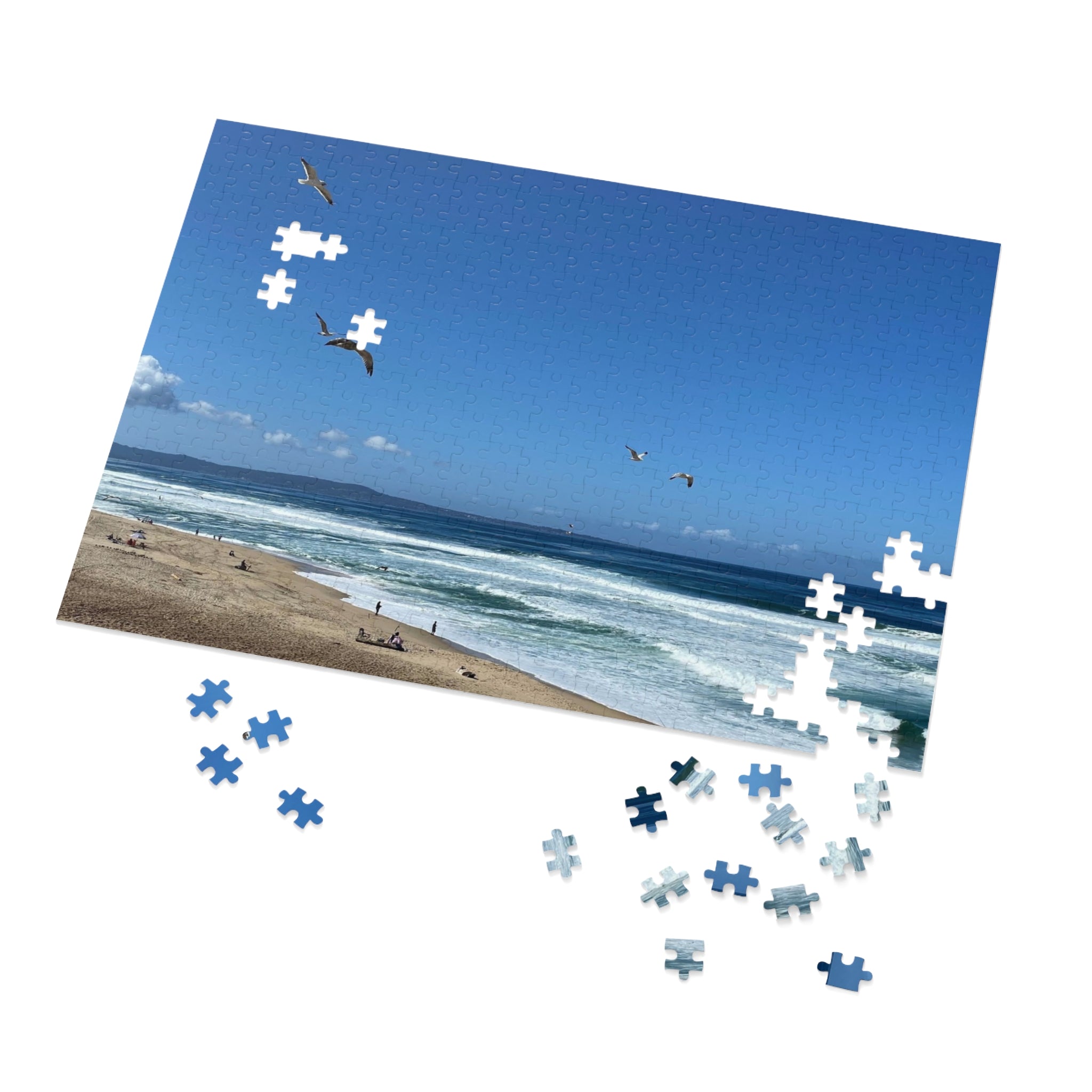 Seagulls Over Beach Jigsaw Puzzle with Tin — Coastal Relaxation Gift