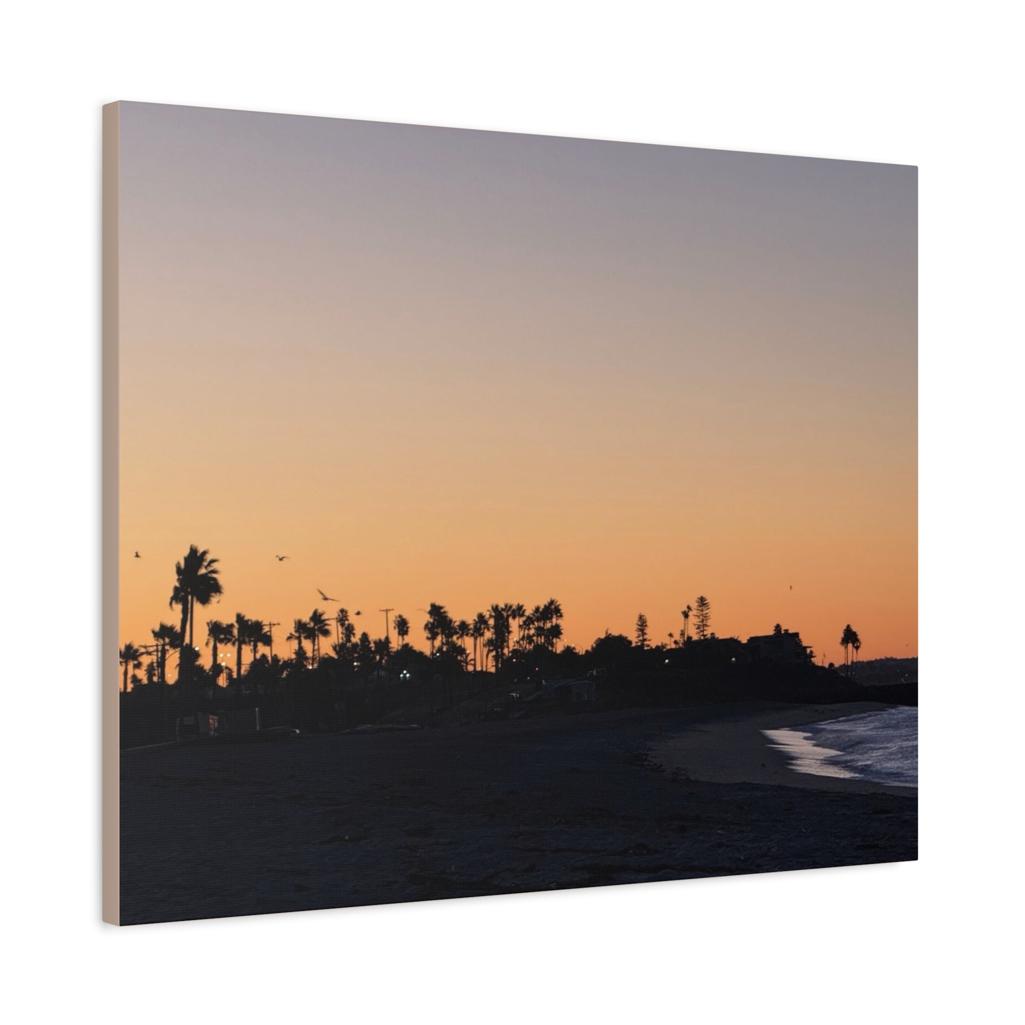 Sunset Beach Silhouette Matte Canvas Print