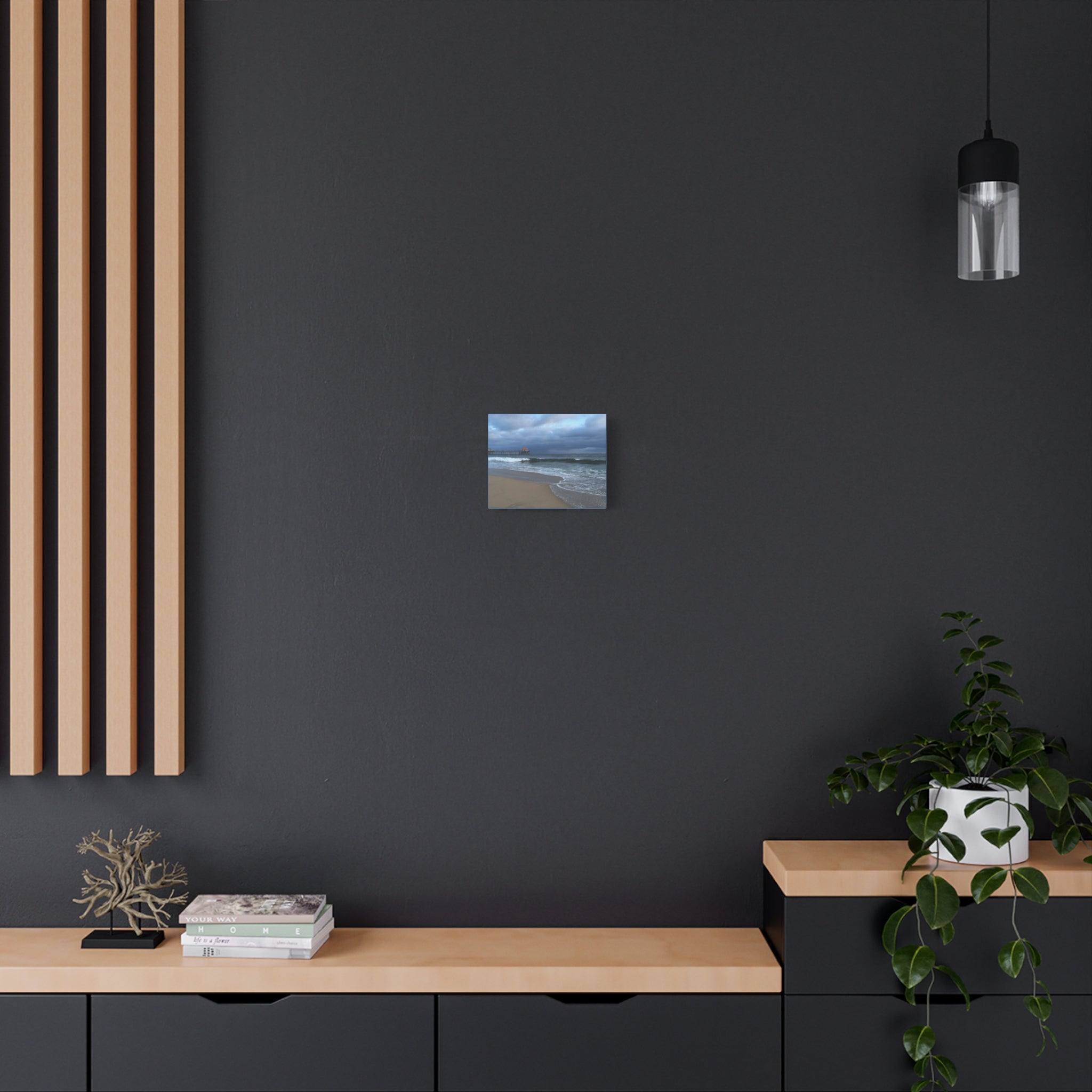 Ocean Pier Beach Canvas Print — Moody Seascape Matte Stretched Wall Art