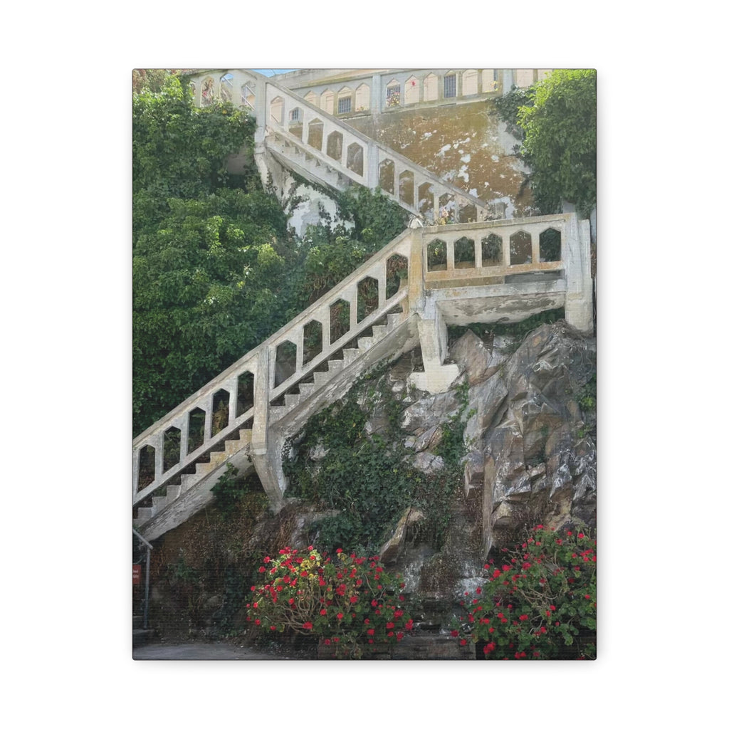 Mediterranean Staircase Matte Canvas Wall Art — Botanical Steps Landscape Print