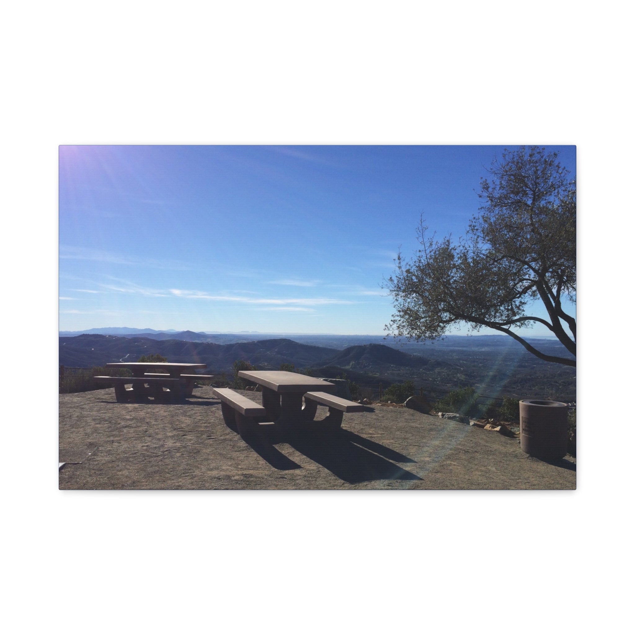 Sunlit Picnic Overlook Matte Canvas Print — Scenic Mountain View Wall Art