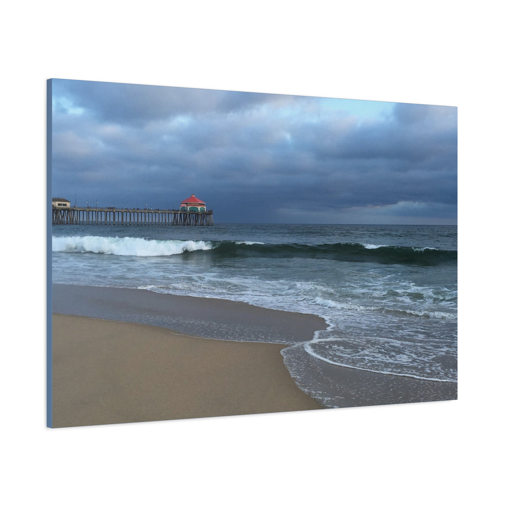 Ocean Pier Beach Canvas Print — Moody Seascape Matte Stretched Wall Art