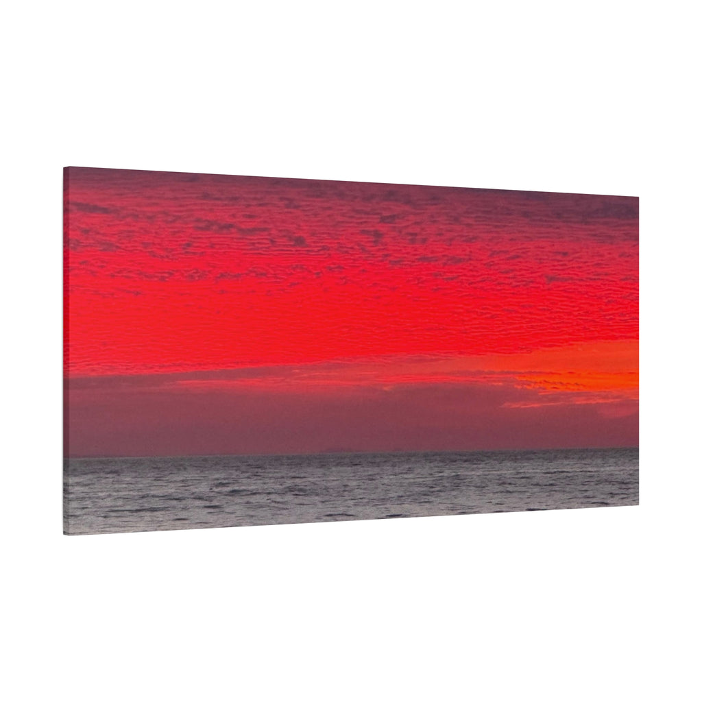 Sunset Horizon Matte Canvas Wall Art — Red Seascape Panorama, Stretched 1.25"